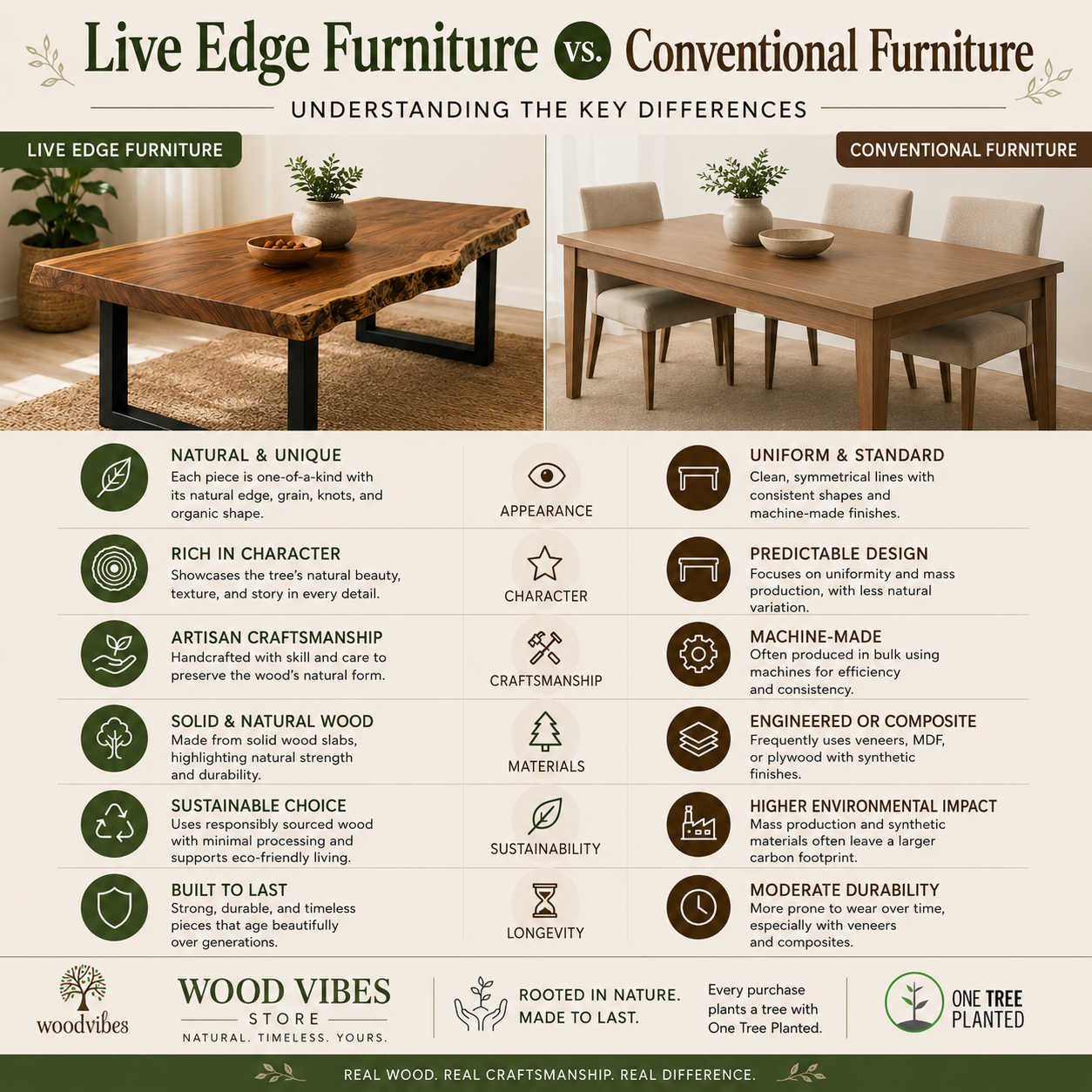 Live Edge Furniture vs. Conventional furniture: Understanding the key differences