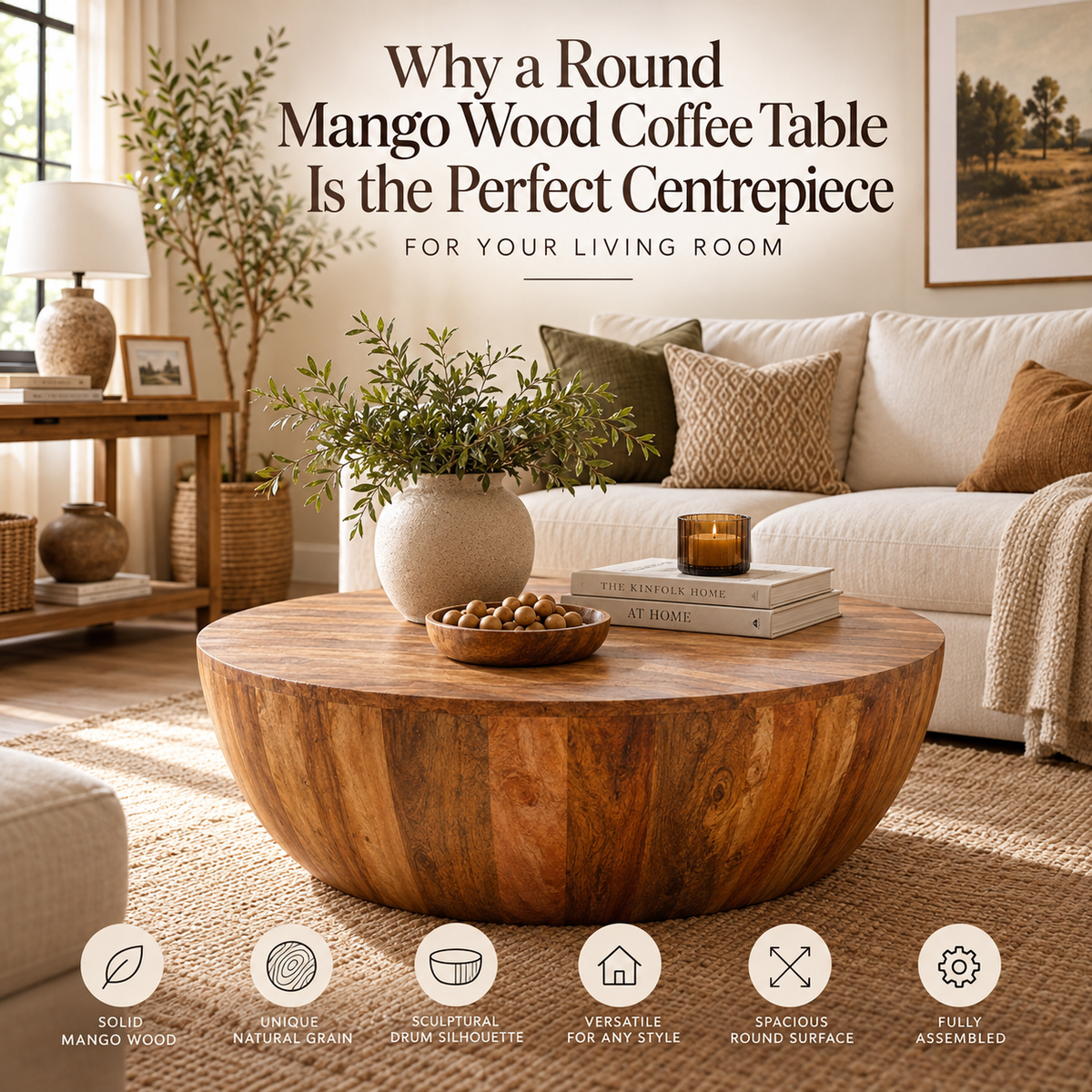 Round Mango Wood Coffee Table | Wood Vibes Store