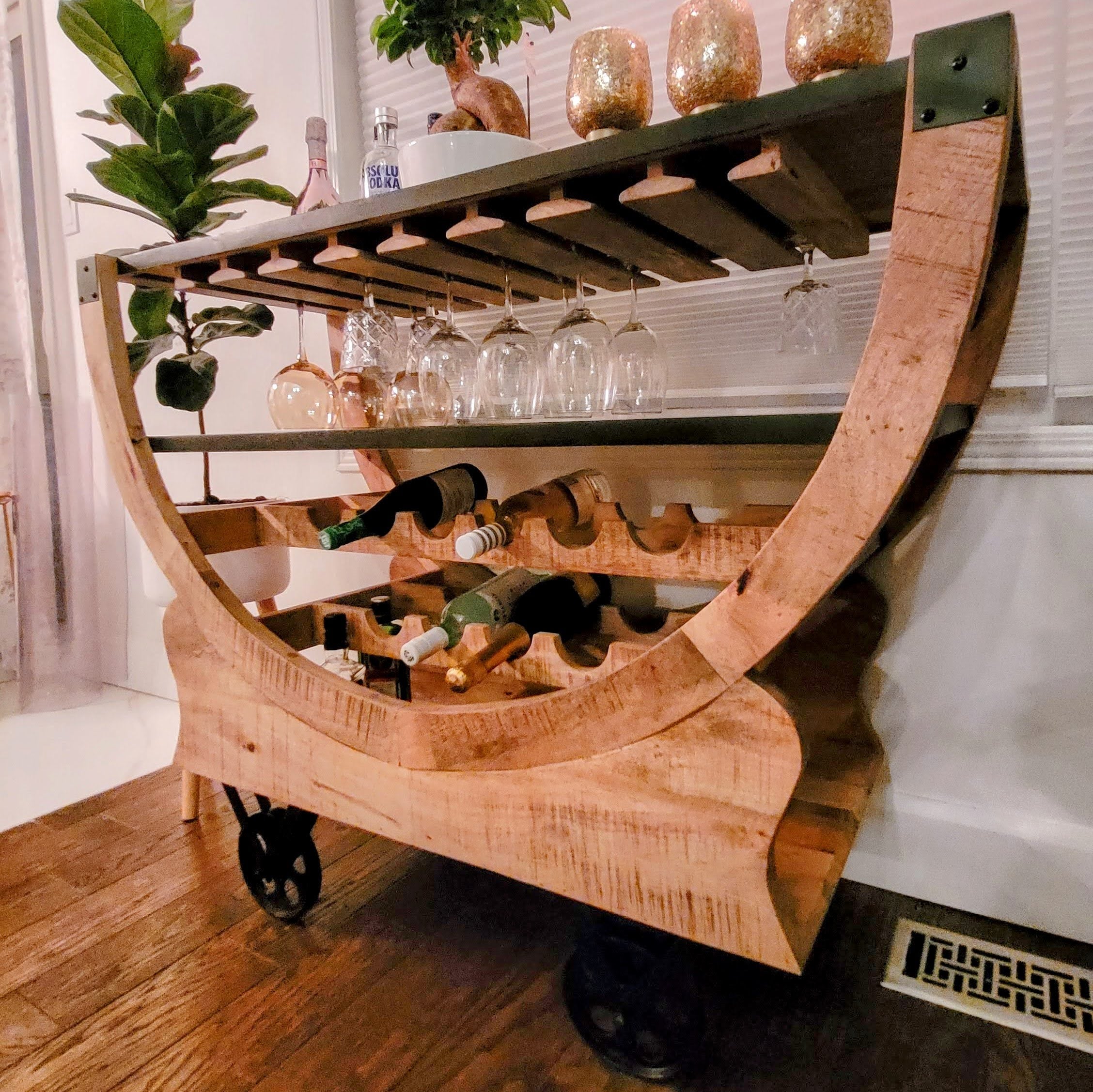 Bar Cart | Mango Wood | Metal Wheels | Handcrafted