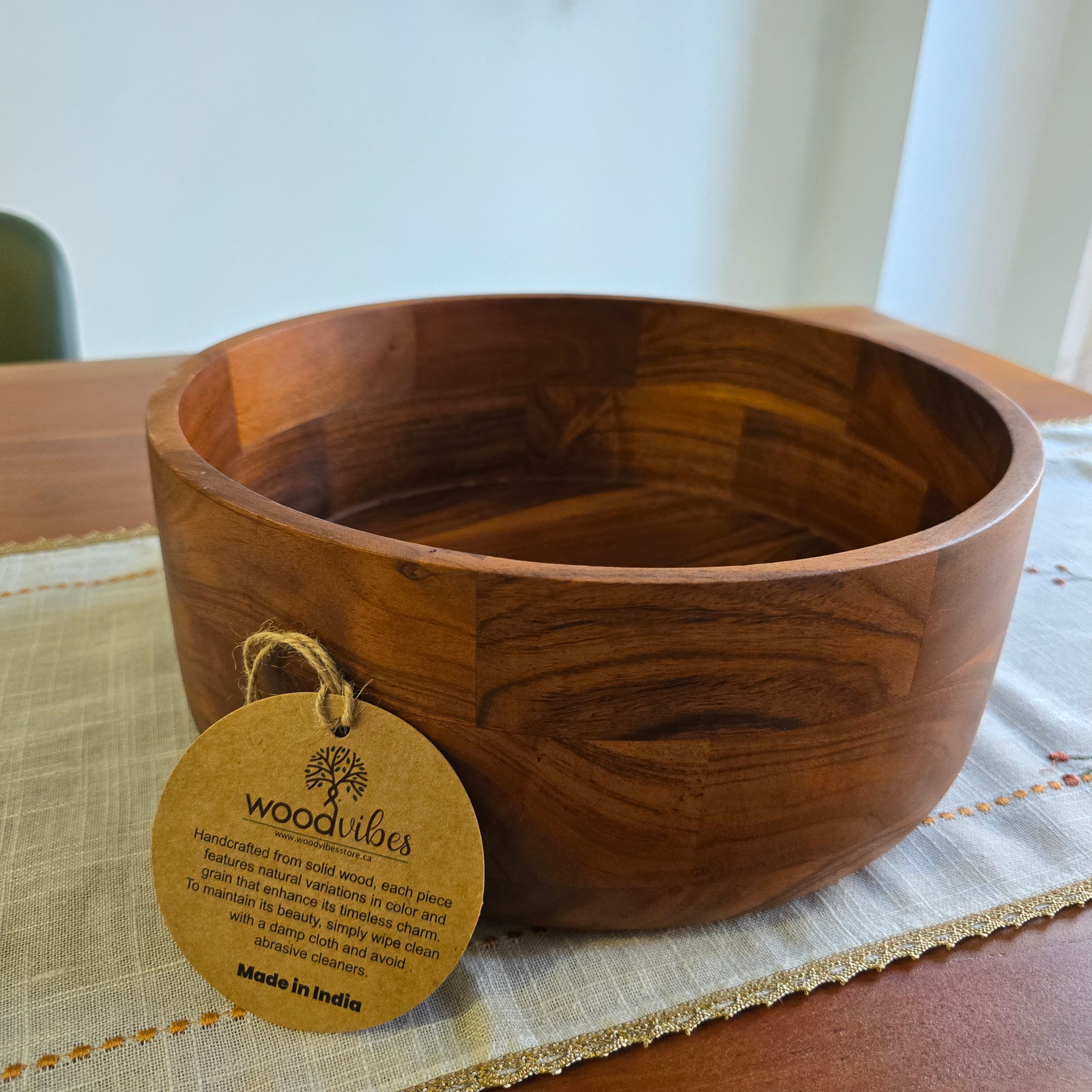 Acacia Wood Salad Bowl – 12 Inch Handmade Serving Bowl | Wood Vibes