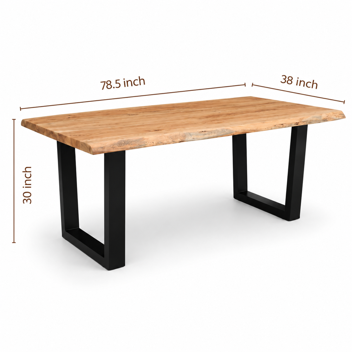 Live Edge Acacia Dining table | U Metal Legs | Light Brown Color
