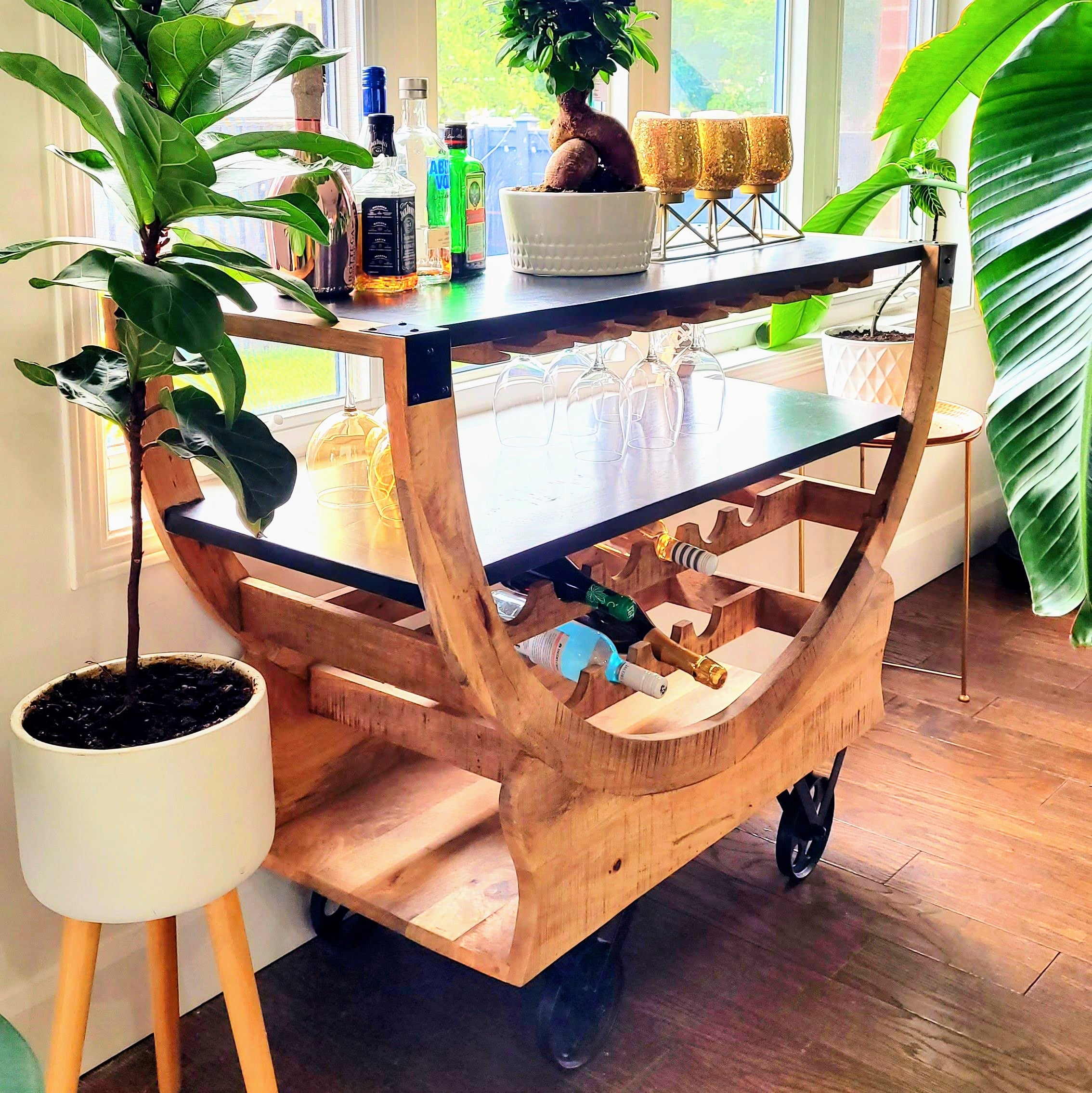 Bar Cart | Mango Wood | Metal Wheels | Handcrafted