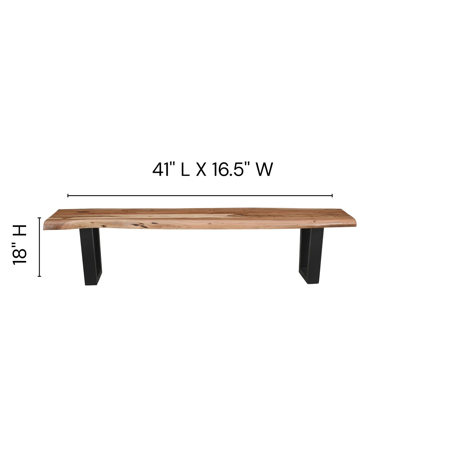 Bench |Live Edge | Acacia Wood | U Metal Legs | Light Brown Color