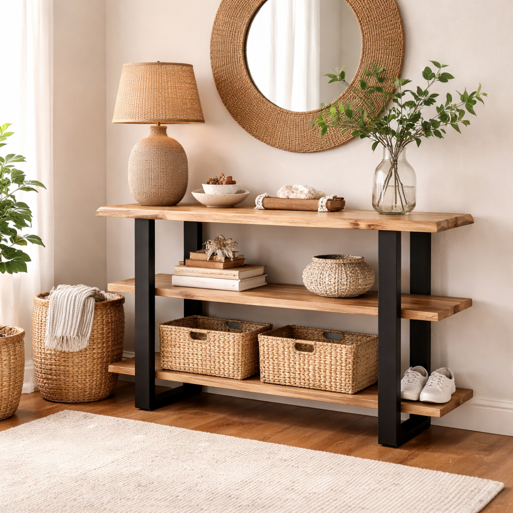 Cascade Console Table | Live Edge | Acacia Wood | Metal Legs