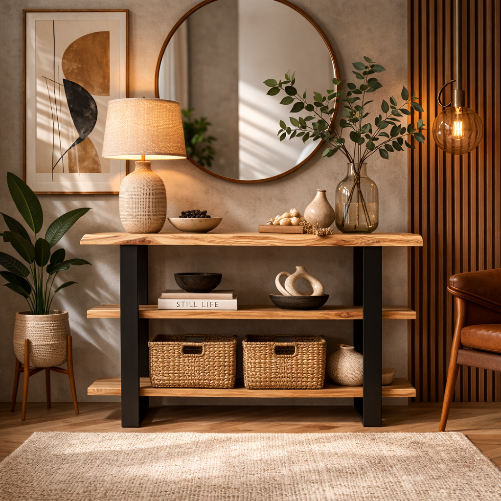 Cascade Console Table | Live Edge | Acacia Wood | Metal Legs