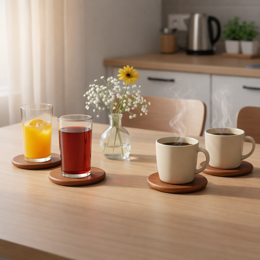 Terra Round Wooden Coasters (Set of 4)