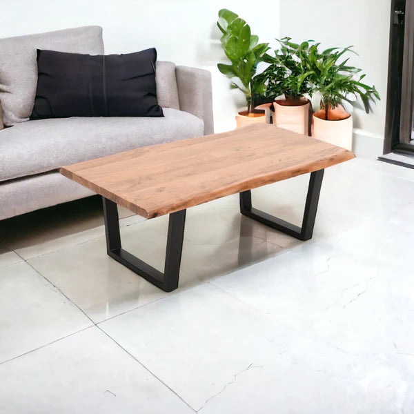 Coffee Table | Live Edge | Acacia Wood | U Metal Legs