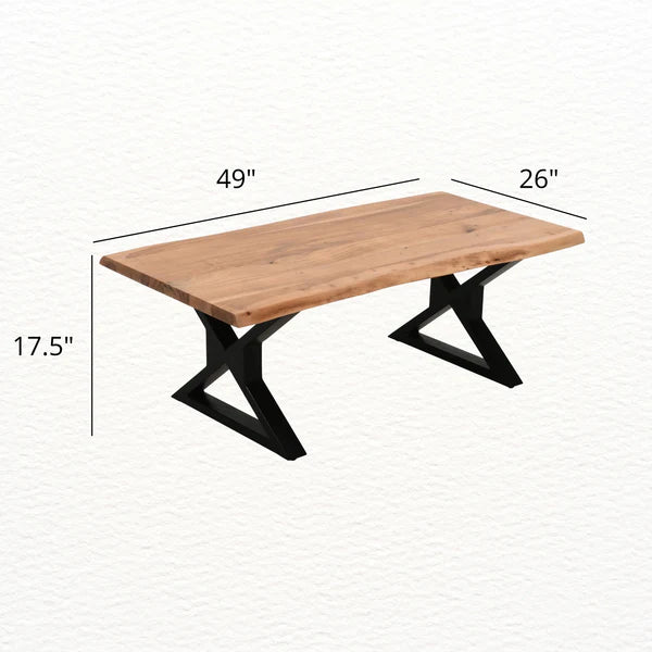 Coffee Table | Live Edge | Acacia Wood | X Metal Legs Dimensions