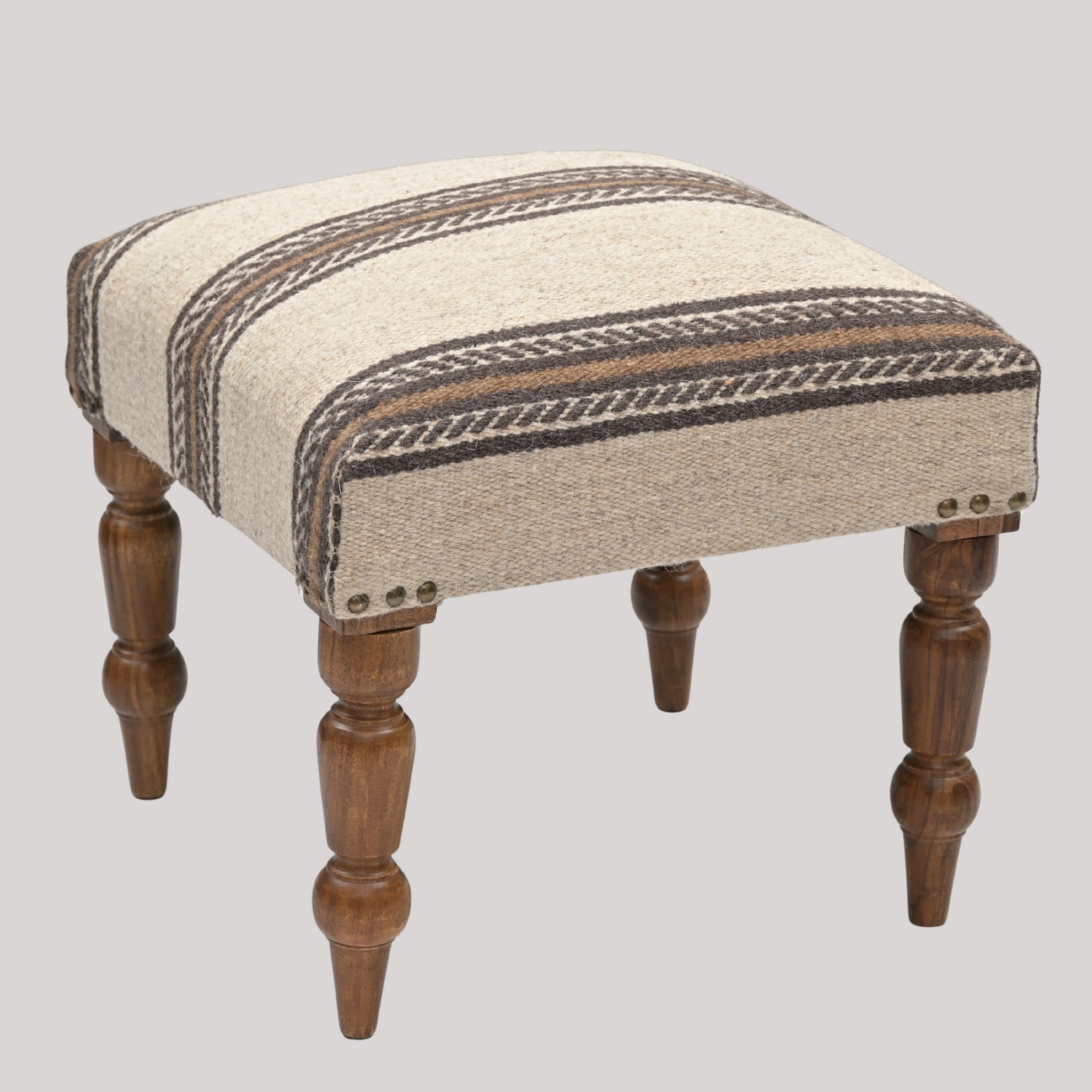 Dune Handcrafted Striped Upholstered Wooden Stool