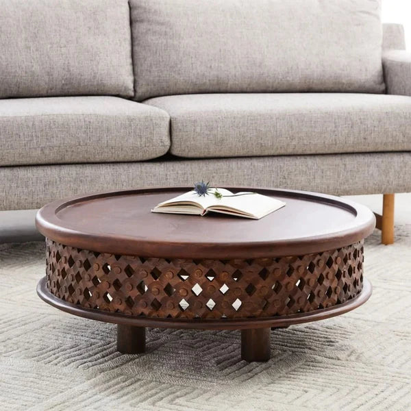 Jaali Coffee Table | Solid Mango Wood | Round Shape
