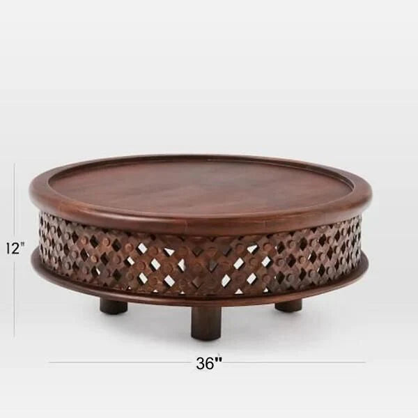 Jaali Coffee Table | Solid Mango Wood | Round Shape dimensons