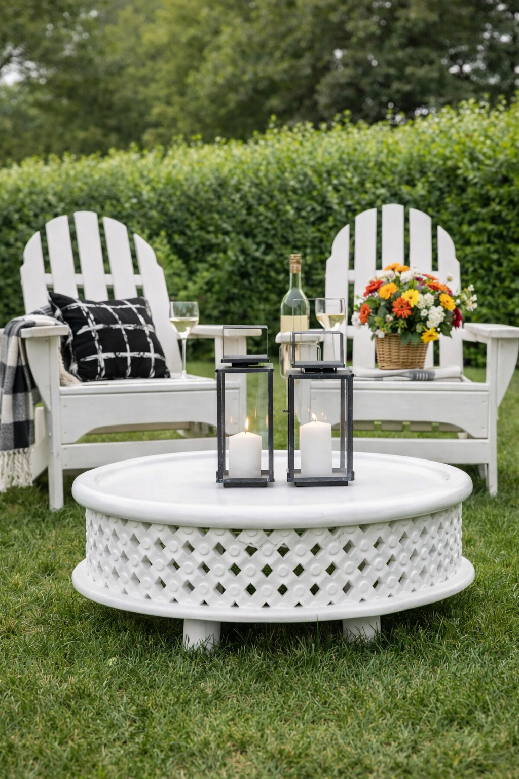 Jaali Coffee Table | Solid Mango Wood | Round Shape in white finish