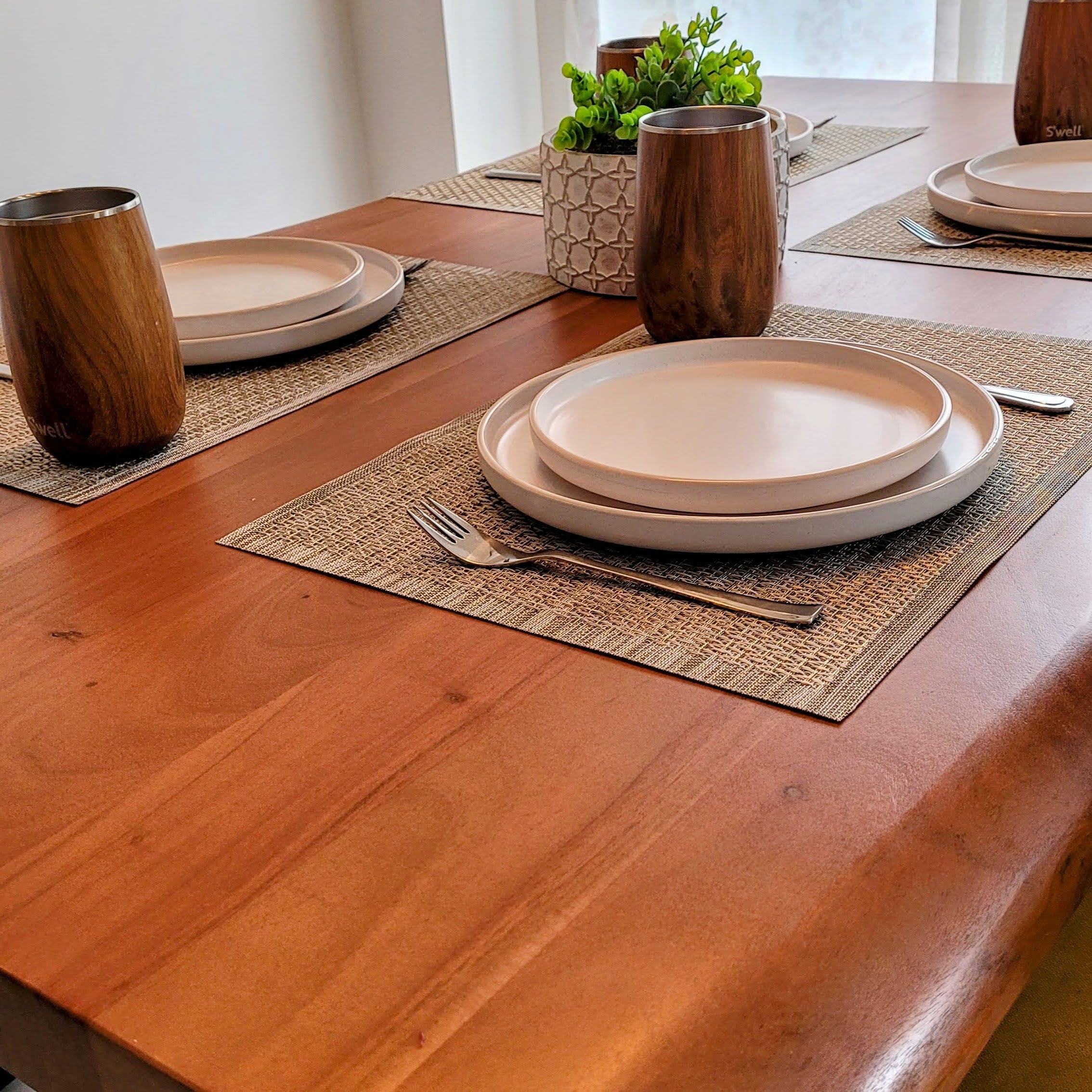 Live Edge Acacia Dining table | X Metal Legs | Natural Brown Color