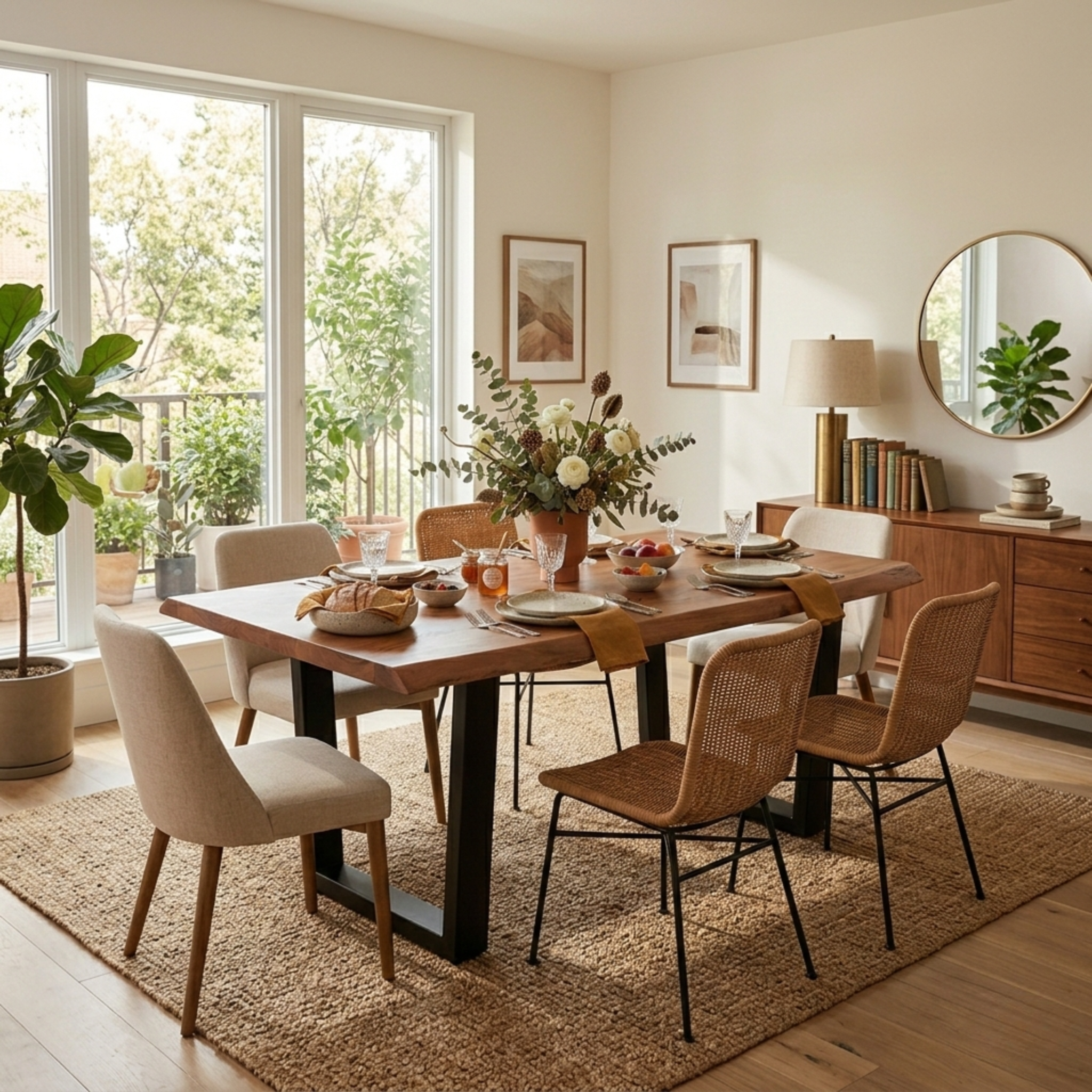 Live Edge Acacia Dining table | U Metal Legs | Natural Brown Color