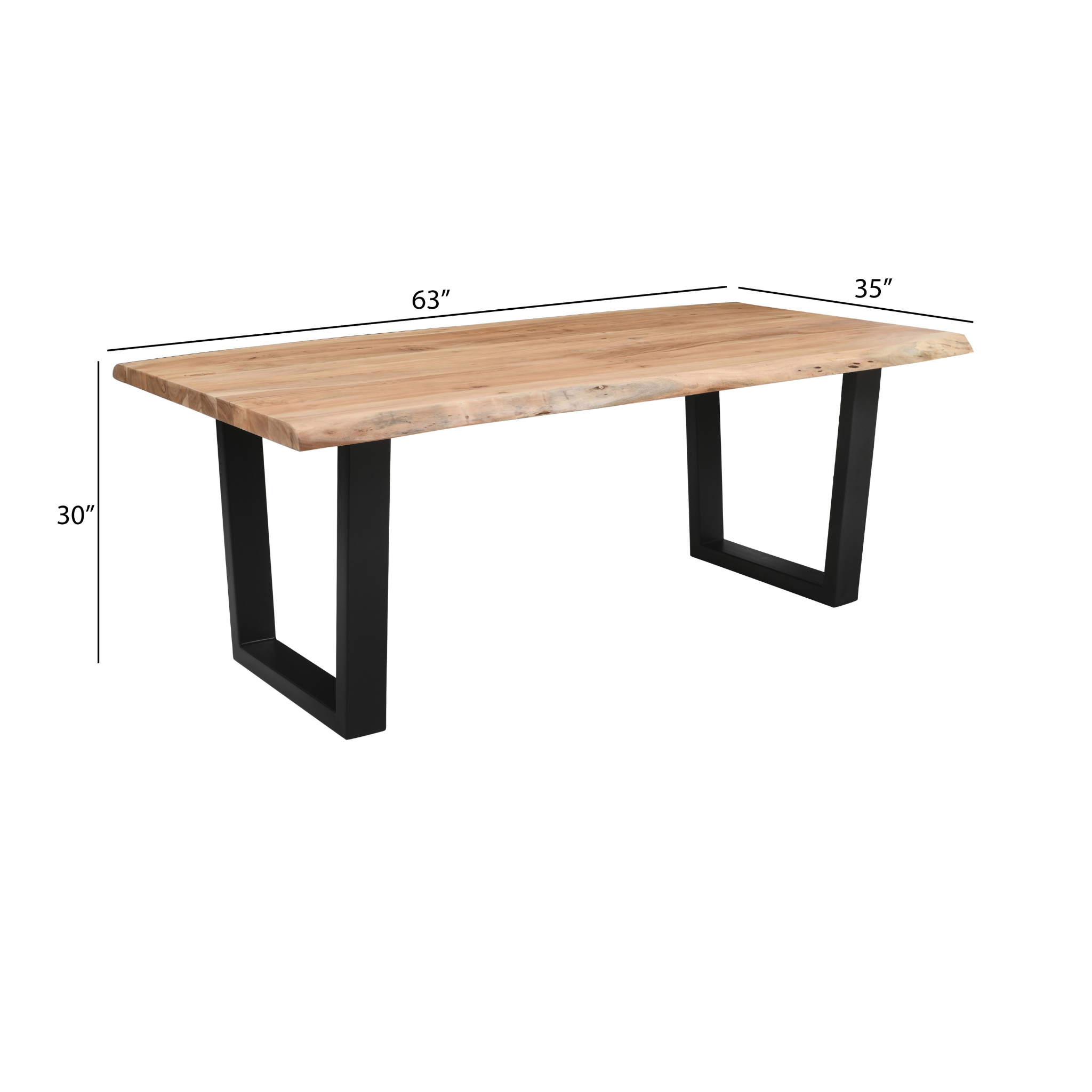 Live Edge Acacia Dining table | U Metal Legs | Light Brown Color