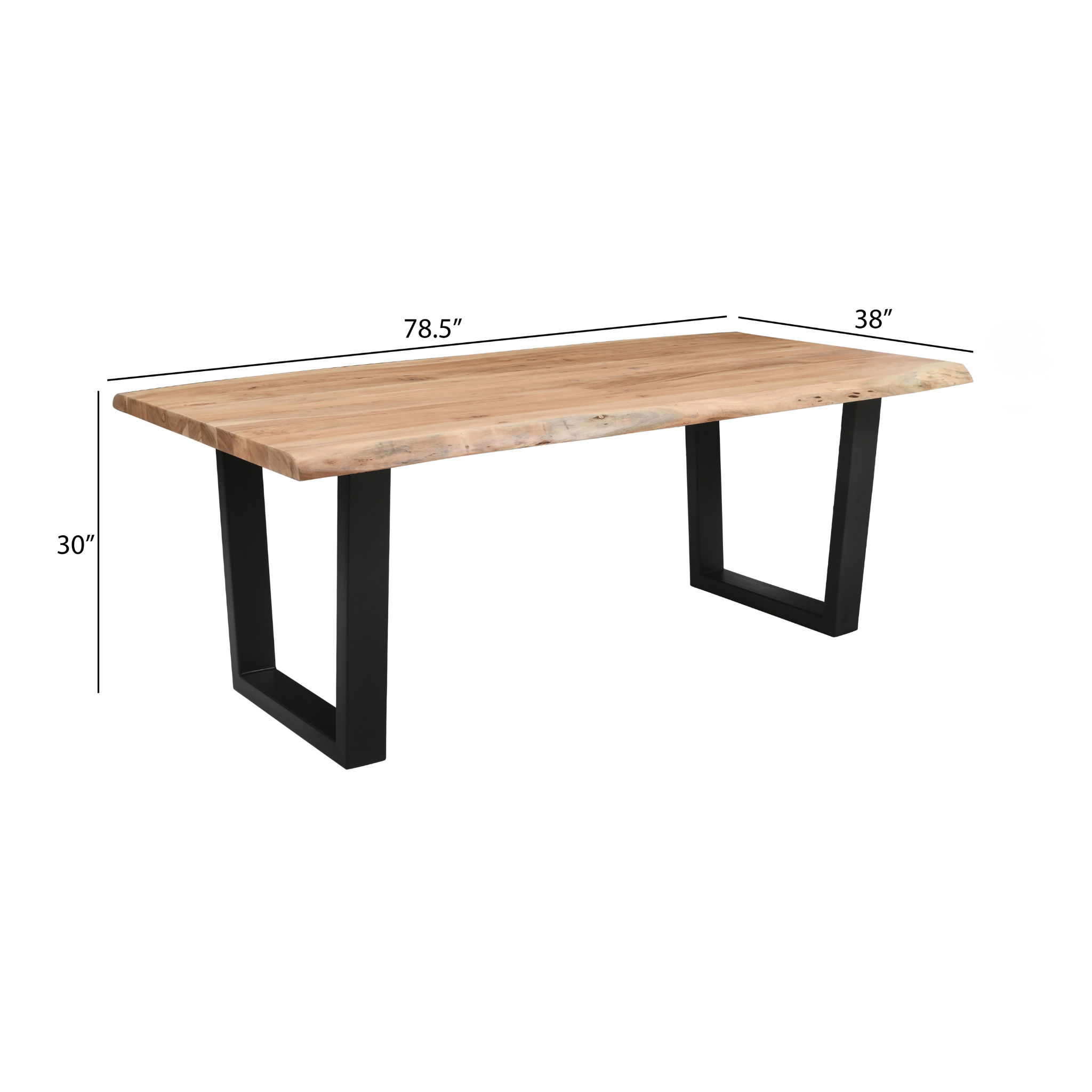 Live Edge Acacia Dining table | U Metal Legs | Light Brown Color