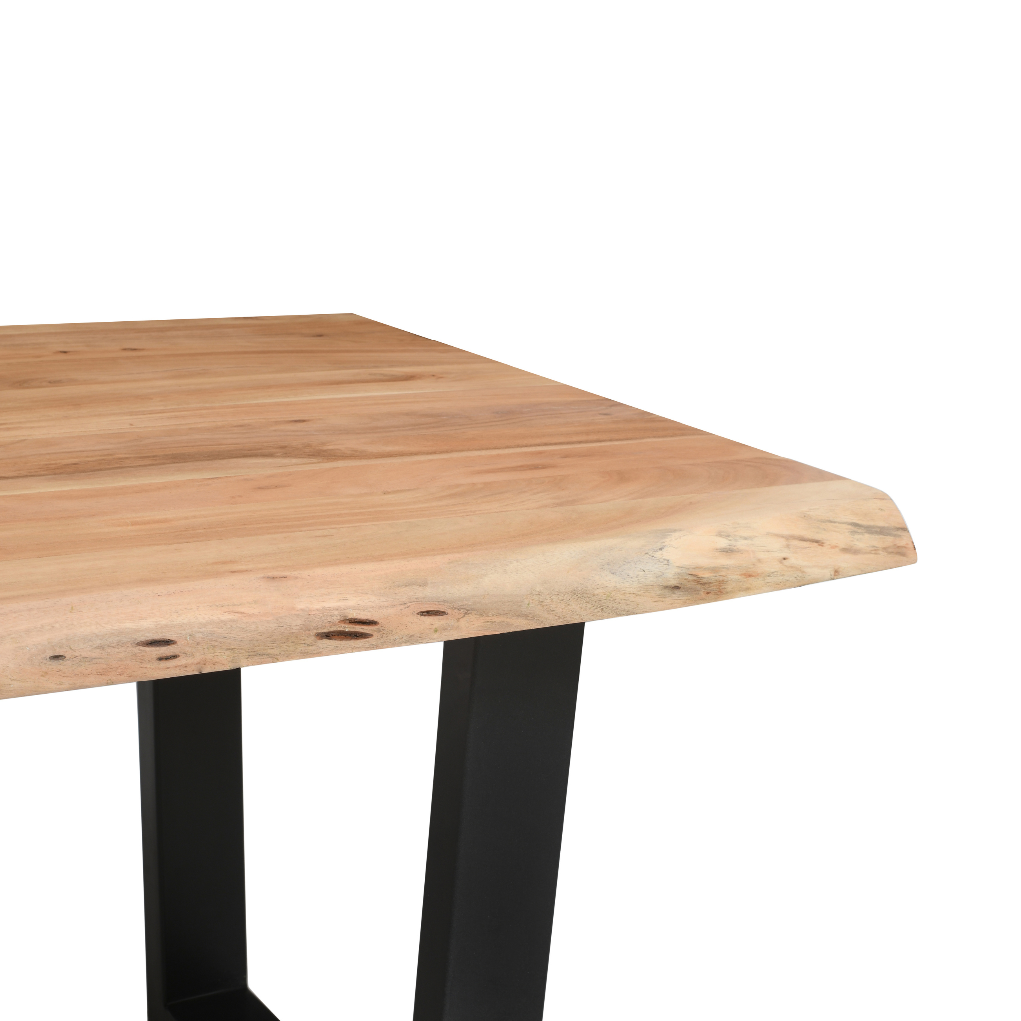 Live Edge Acacia Dining table | U Metal Legs | Light Brown Color