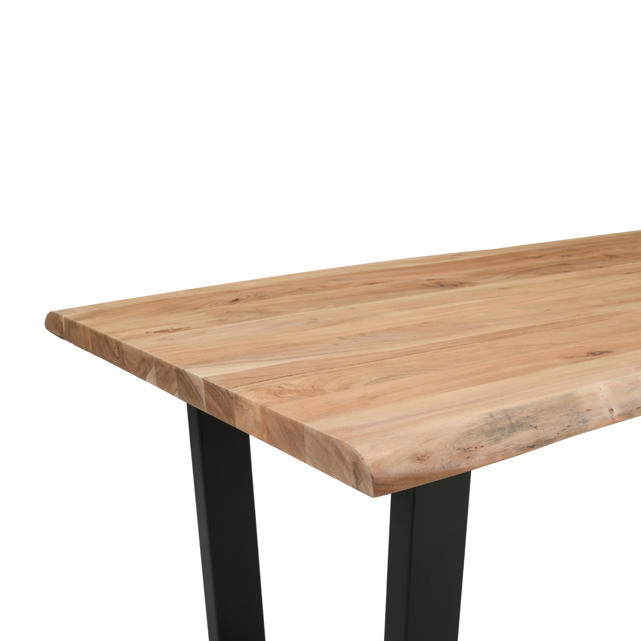 Live Edge Acacia Dining table | U Metal Legs | Light Brown Color