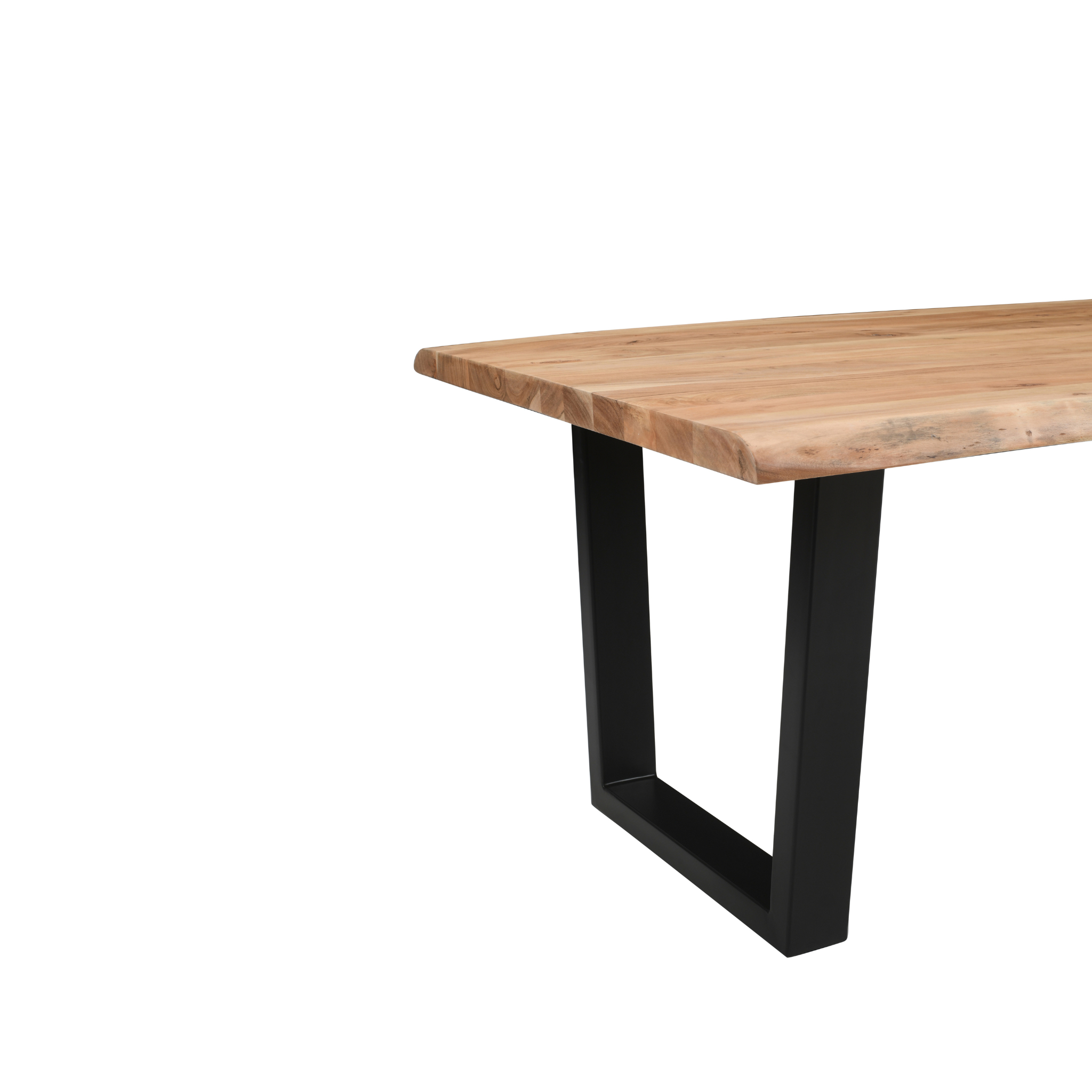 Live Edge Acacia Dining table | U Metal Legs | Light Brown Color