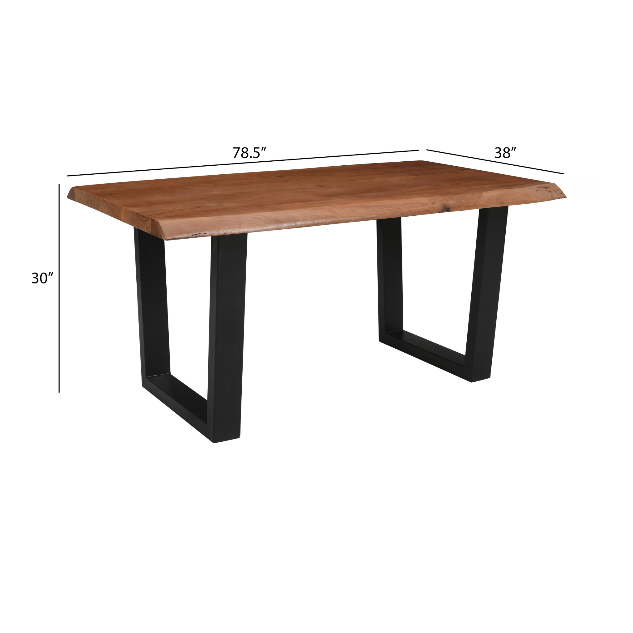 Live Edge Acacia Dining table | U Metal Legs | Natural Brown Color