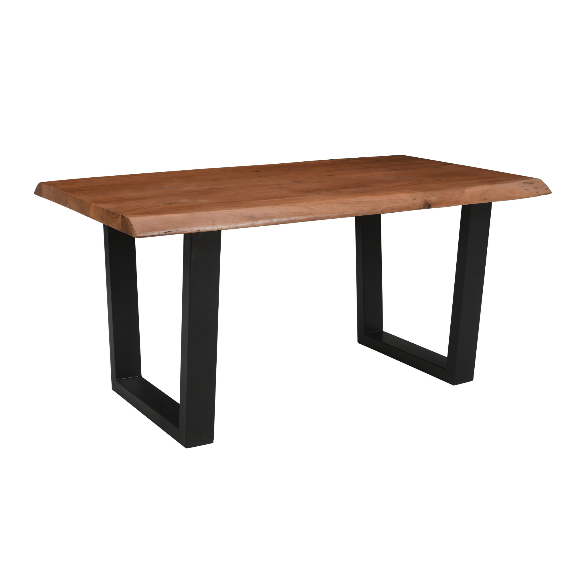 Live Edge Acacia Dining table | U Metal Legs | Natural Brown Color
