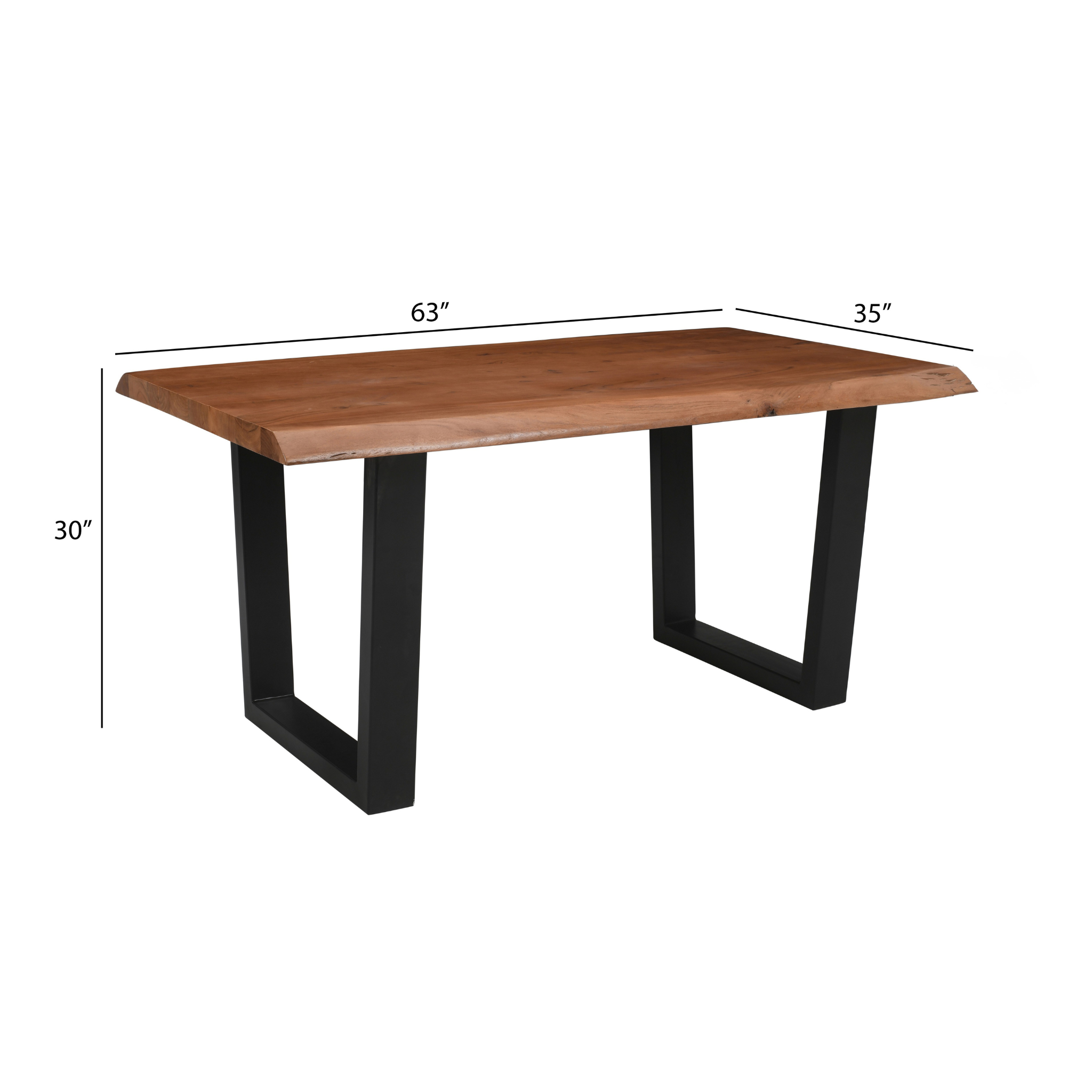 Live Edge Acacia Dining table | U Metal Legs | Natural Brown Color