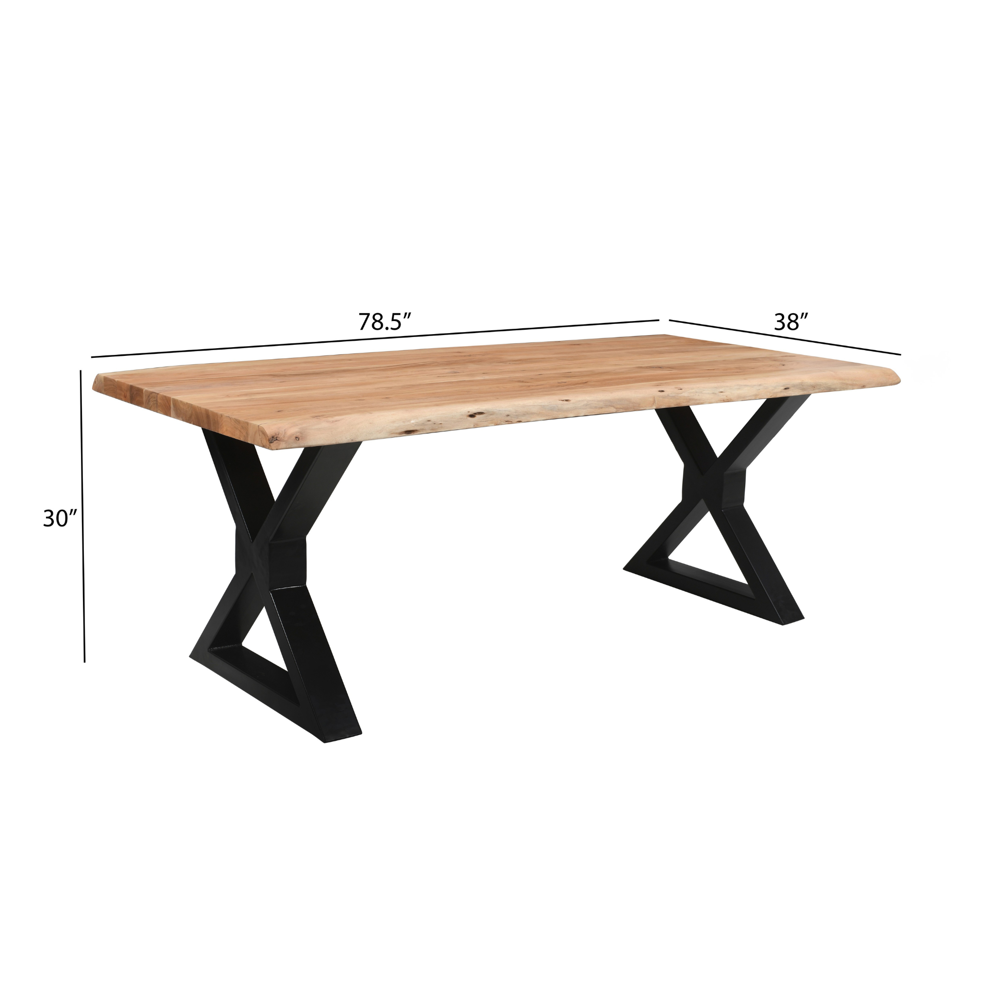 Live Edge Acacia Dining table | X Metal Legs | Light Brown Color