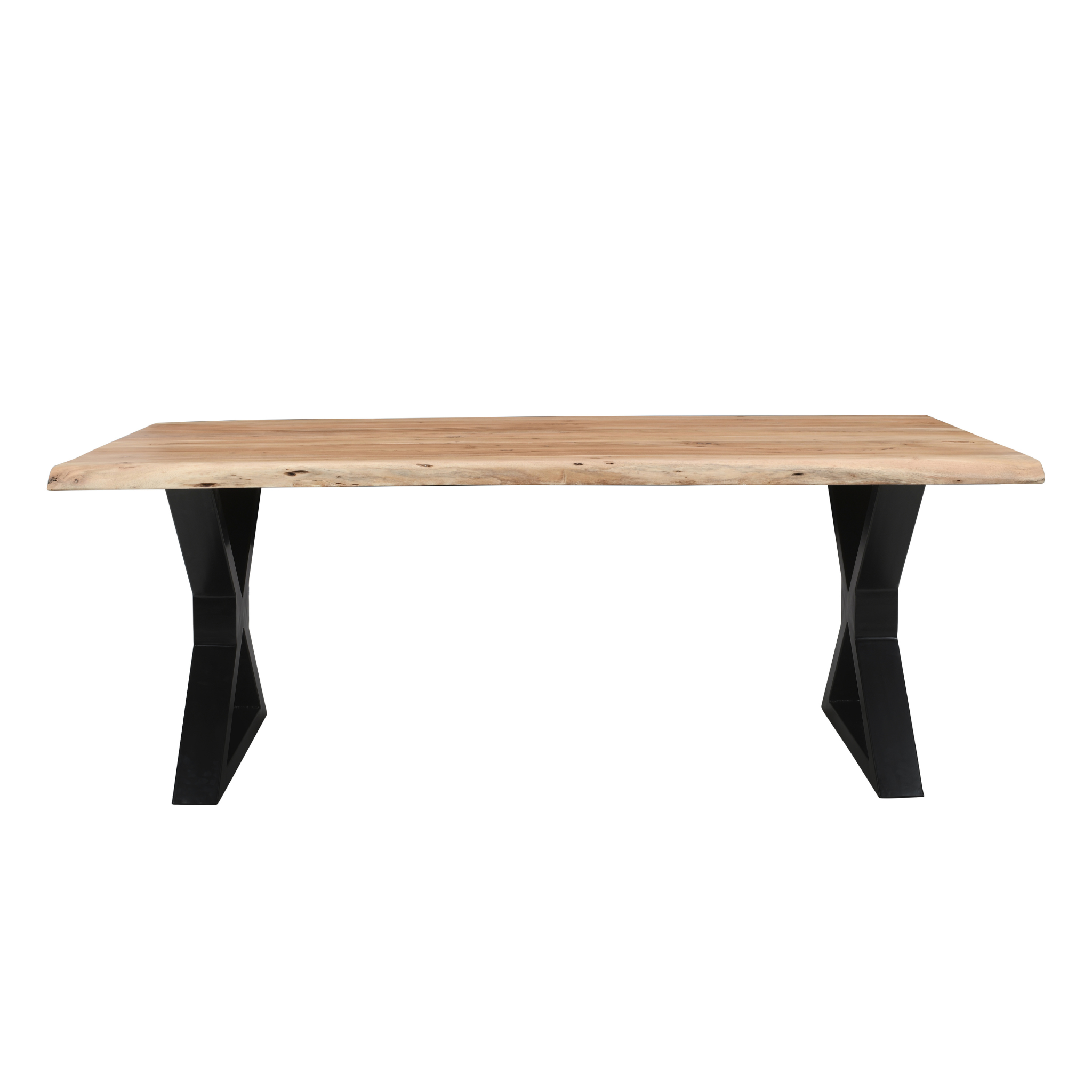 Live Edge Acacia Dining table | X Metal Legs | Light Brown Color