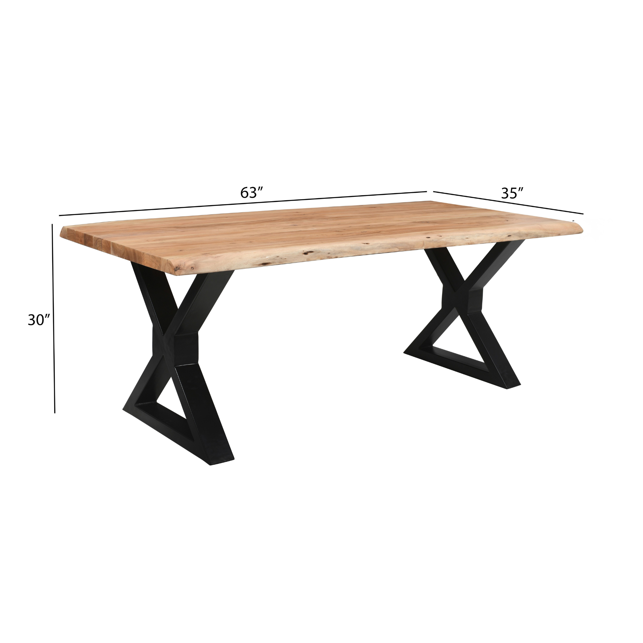 Live Edge Acacia Dining table | X Metal Legs | Light Brown Color