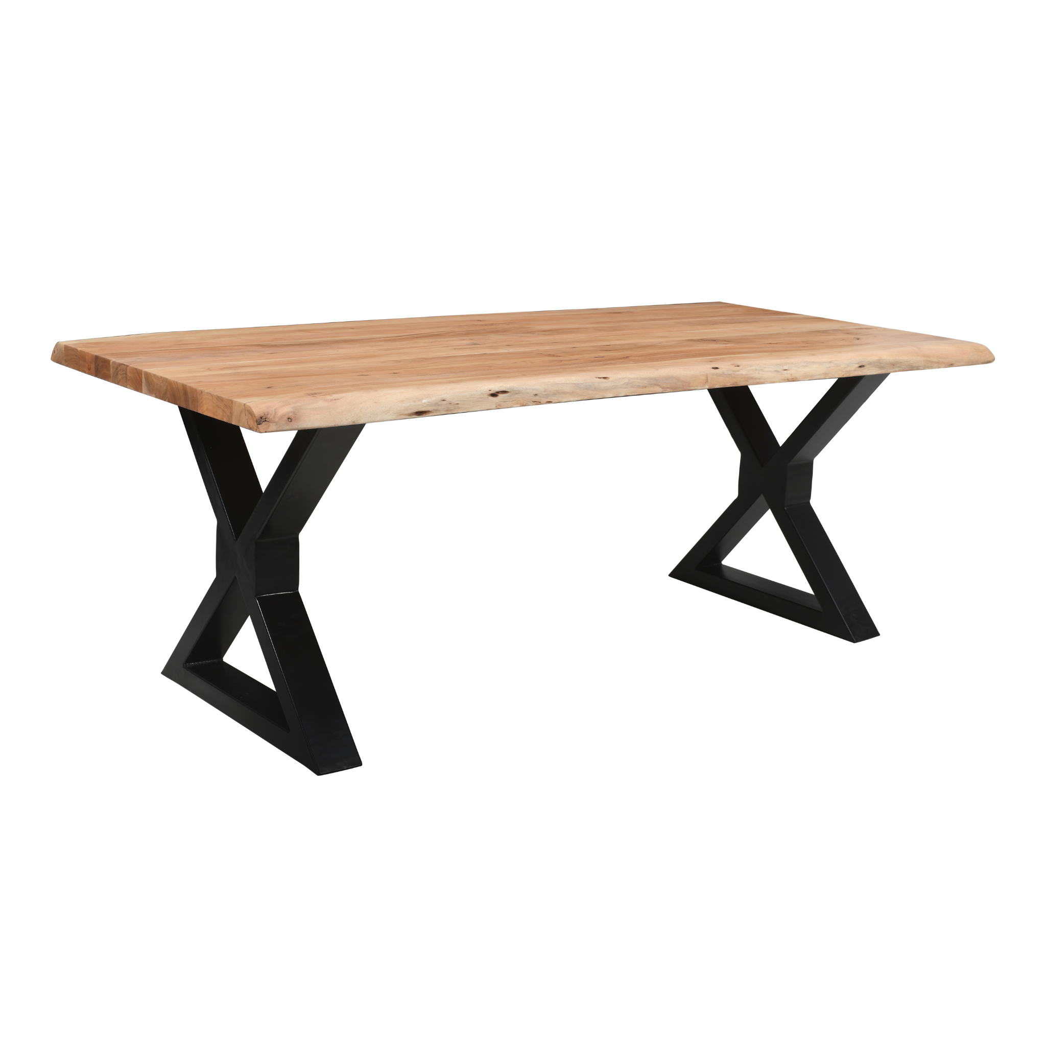 Live Edge Acacia Dining table | X Metal Legs | Light Brown Color