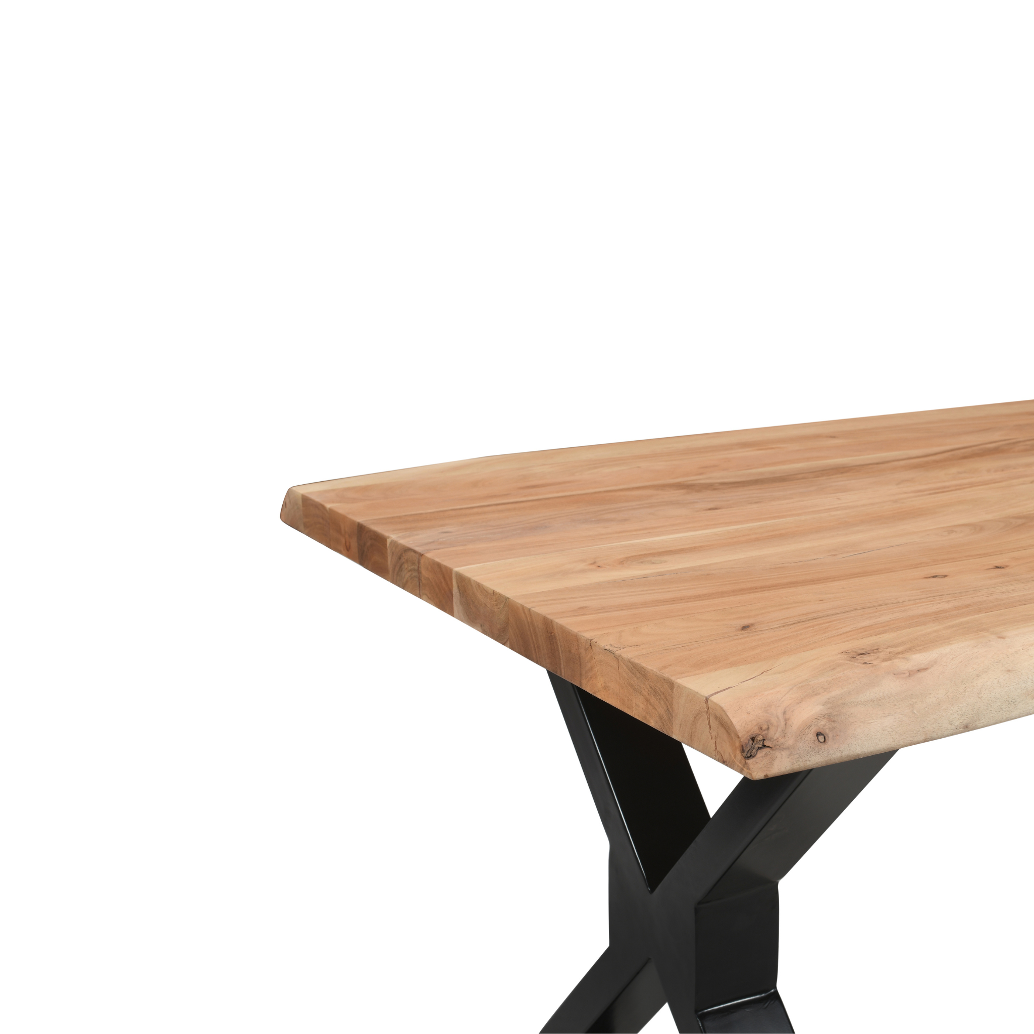 Live Edge Acacia Dining table | X Metal Legs | Light Brown Color