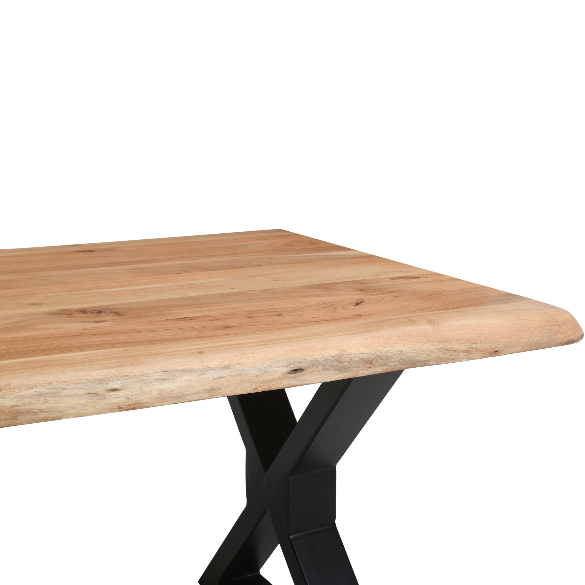 Live Edge Acacia Dining table | X Metal Legs | Light Brown Color