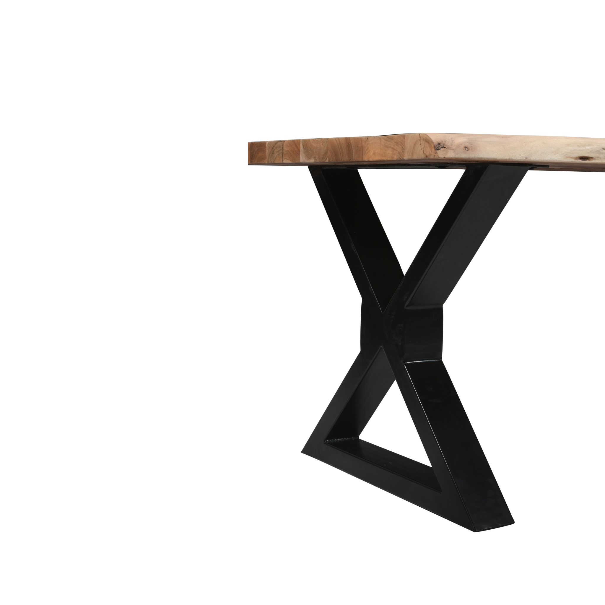 Live Edge Acacia Dining table | X Metal Legs | Light Brown Color