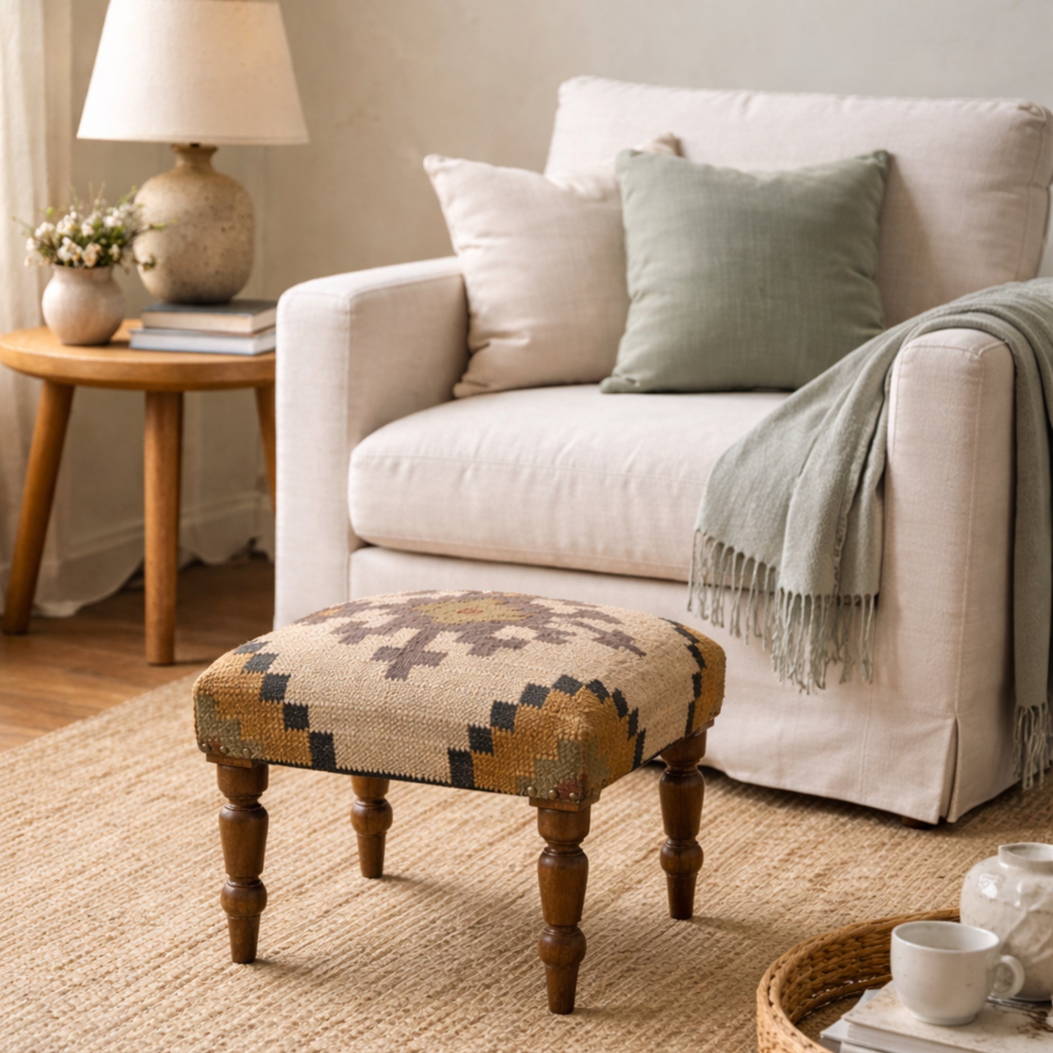 Sahara Handcrafted Kilim Upholstered Wooden Stool