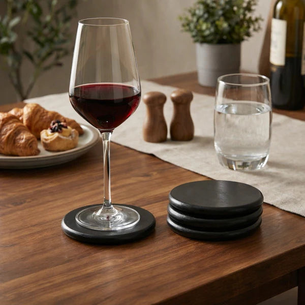 Obsidian Round Wooden Coasters
