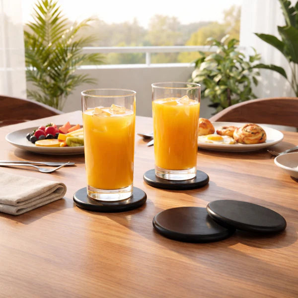 Obsidian Round Wooden Coasters