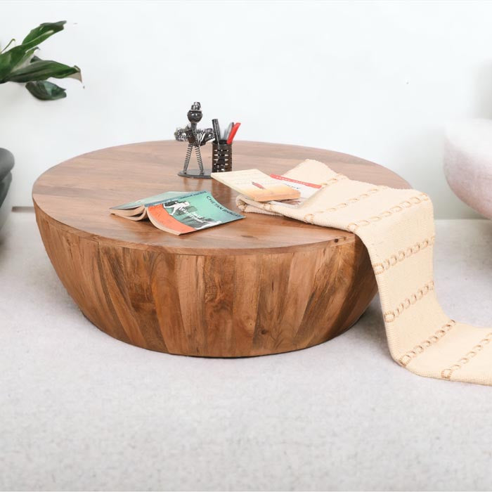 Wood drum coffee deals table