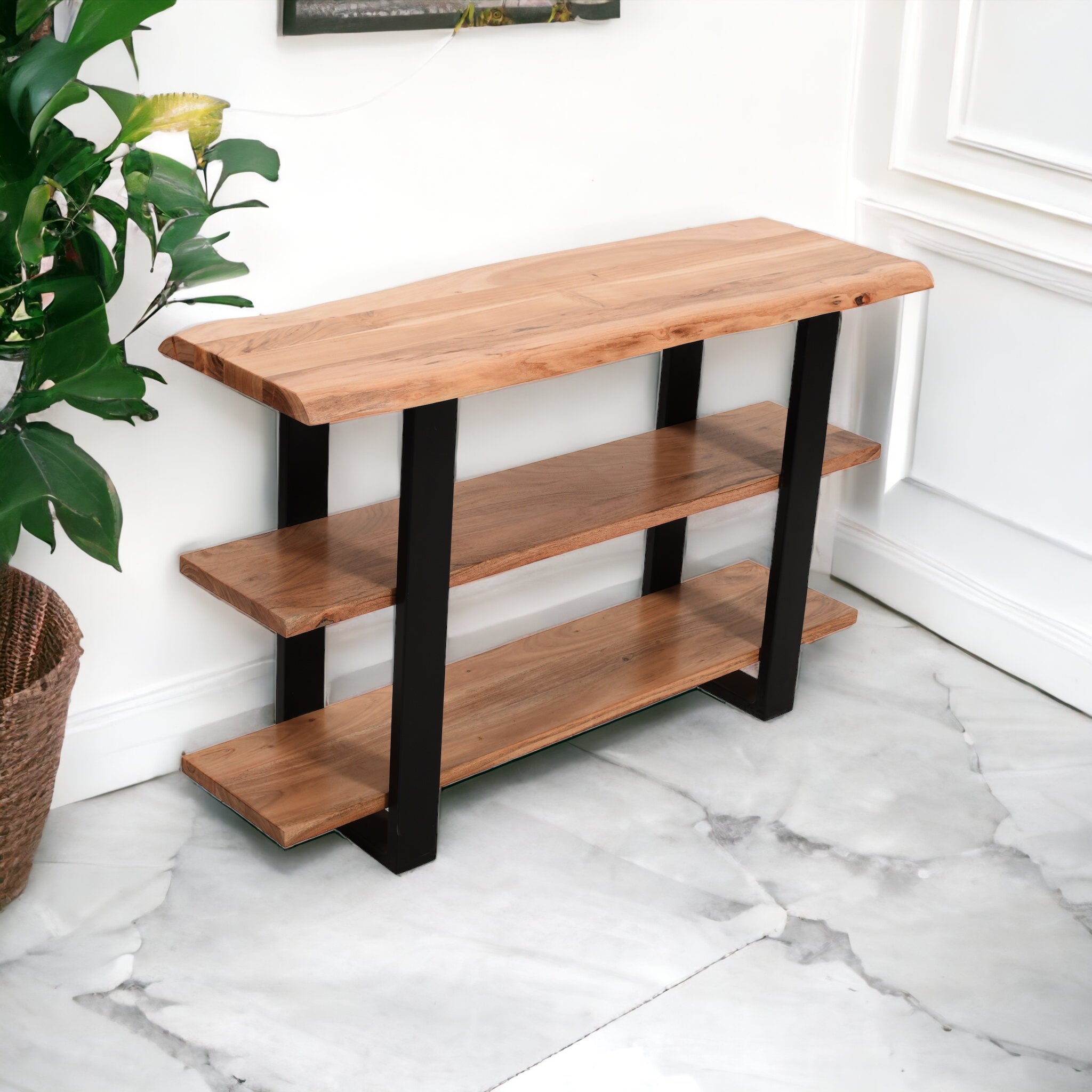 Live Edge Solid Wood Console Table with Metal Legs