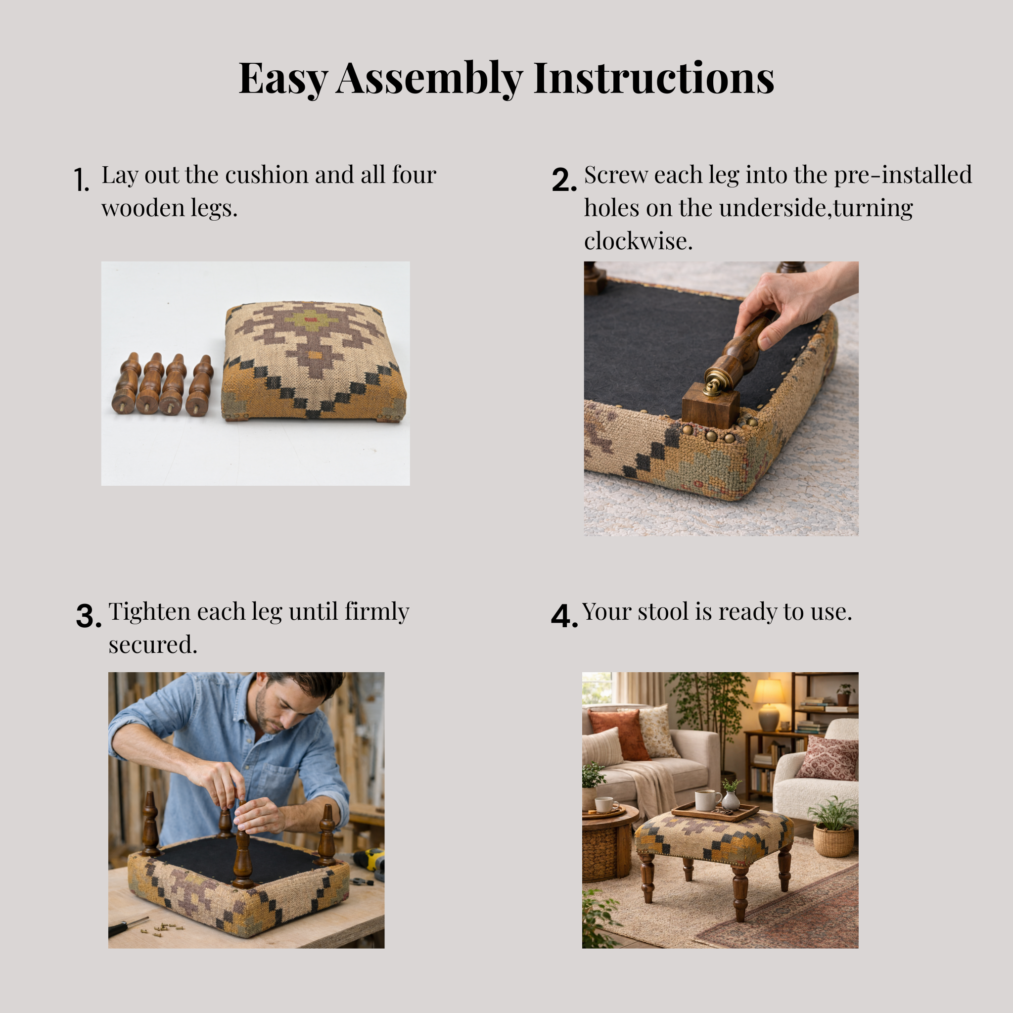 Sahara Handcrafted Kilim Upholstered Wooden Stool