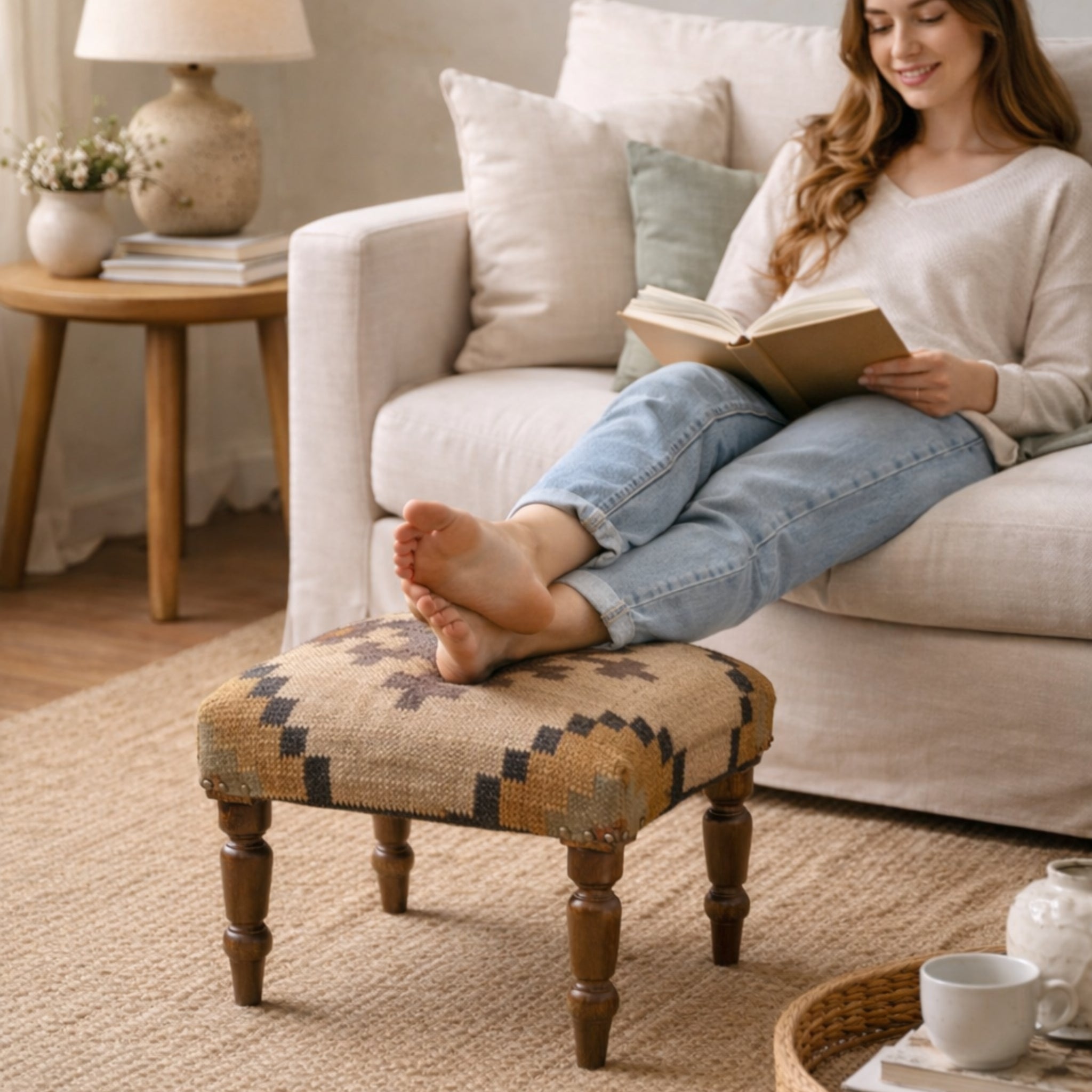 Sahara Handcrafted Kilim Upholstered Wooden Stool