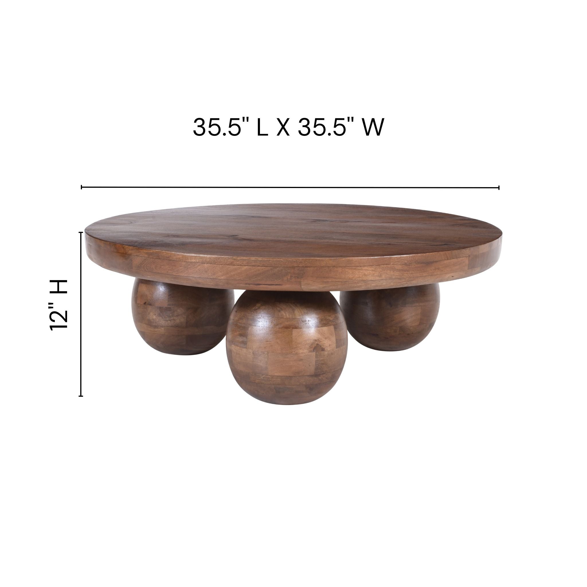 wood coffee table with spherical base design modern artistic furniture detail