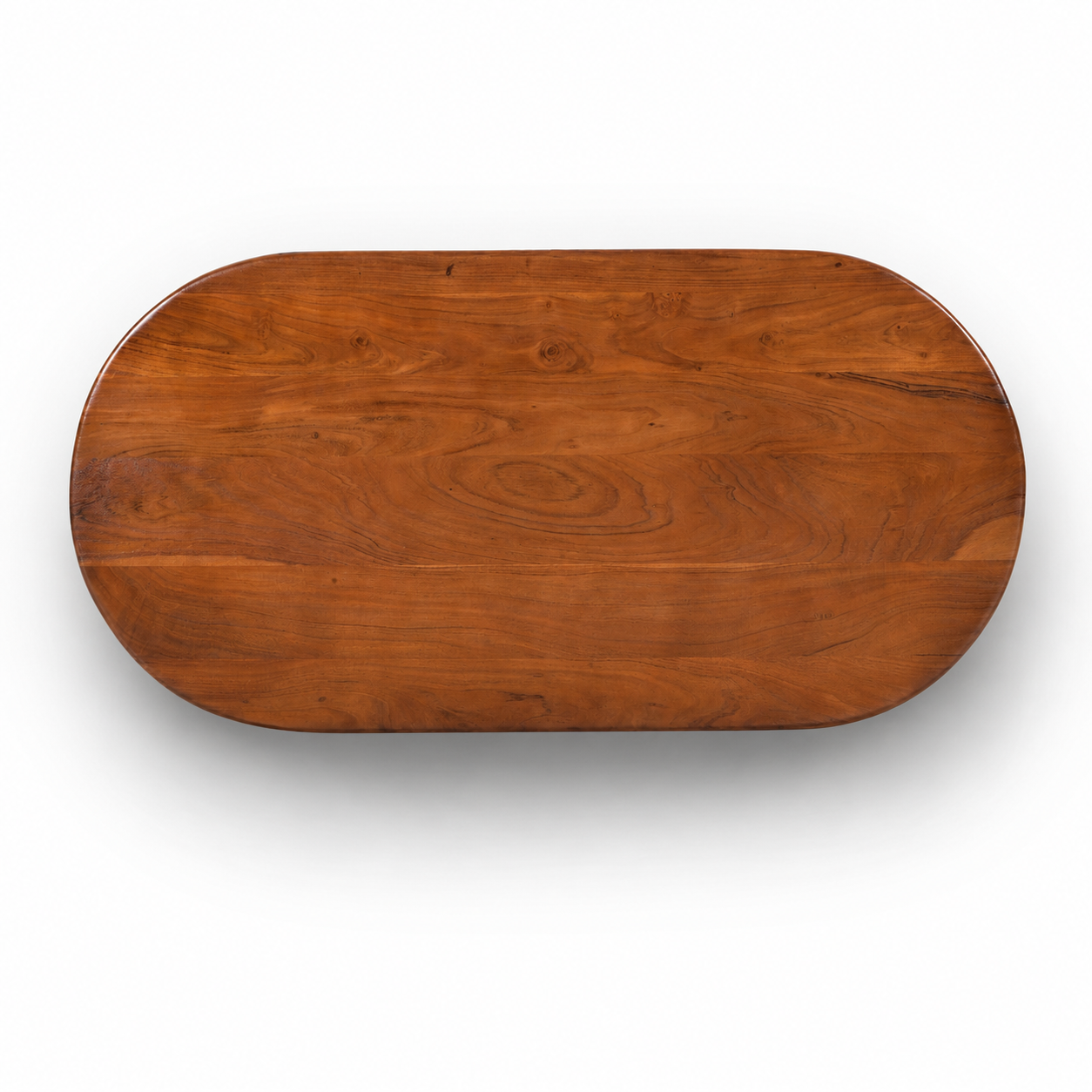 Top view of Aurora Oval Coffee Table showcasing natural acacia wood grain patterns and organic oval silhouette.