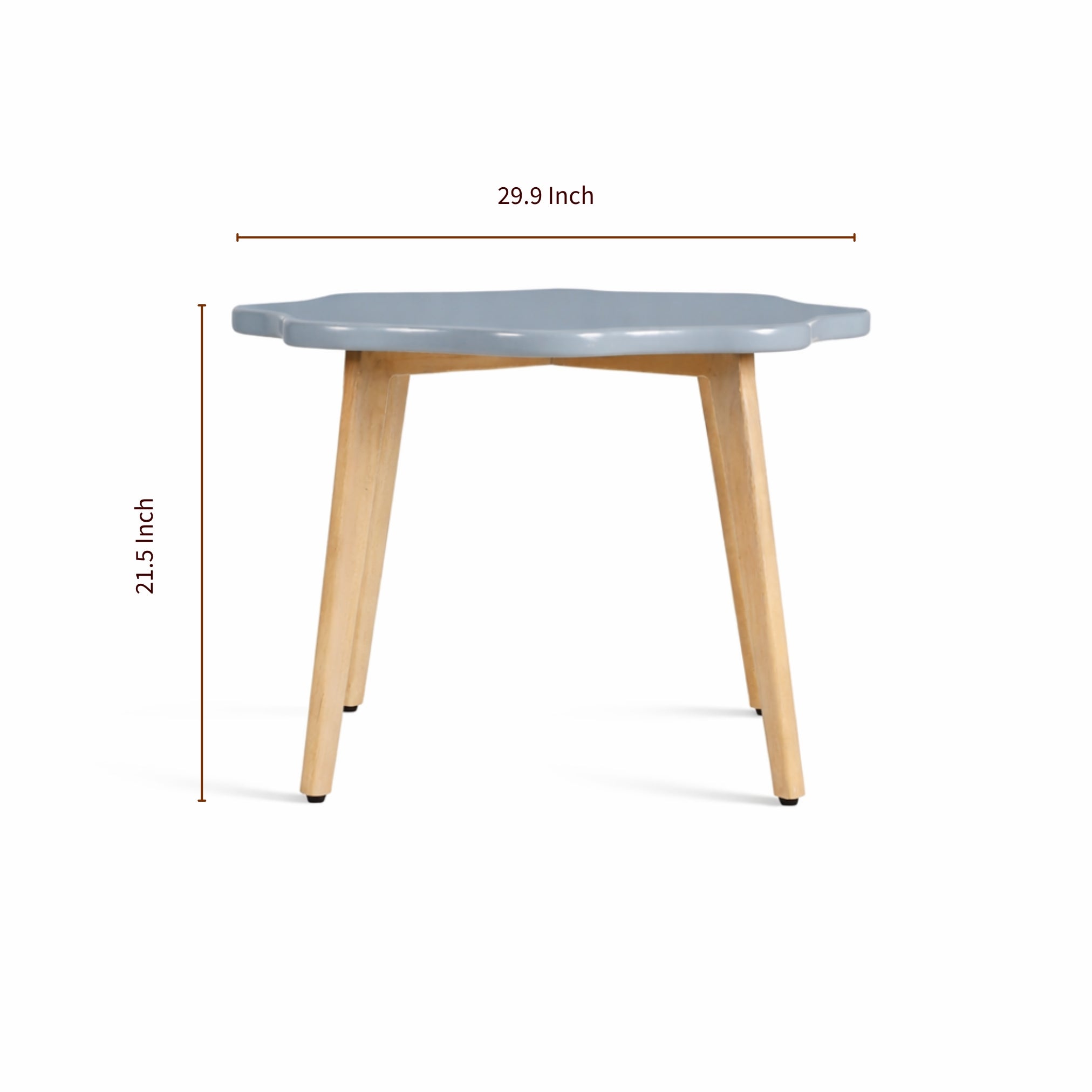 Blume round wooden kids table in grey with dimensions