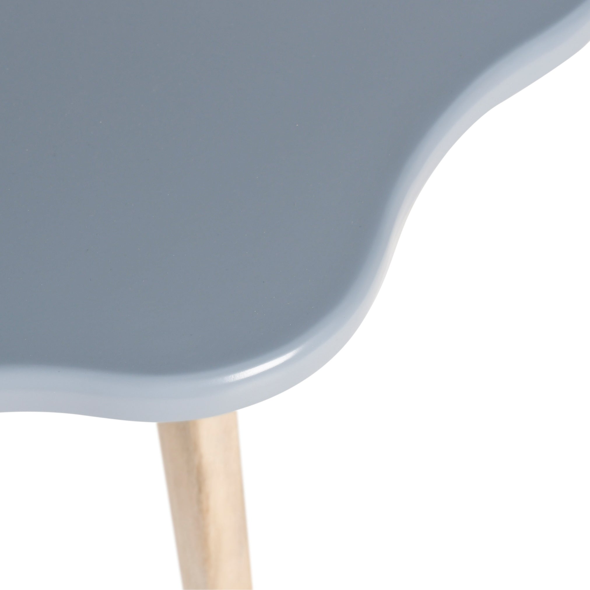 Close up of Blume kids table grey tabletop edge with smooth rounded finish