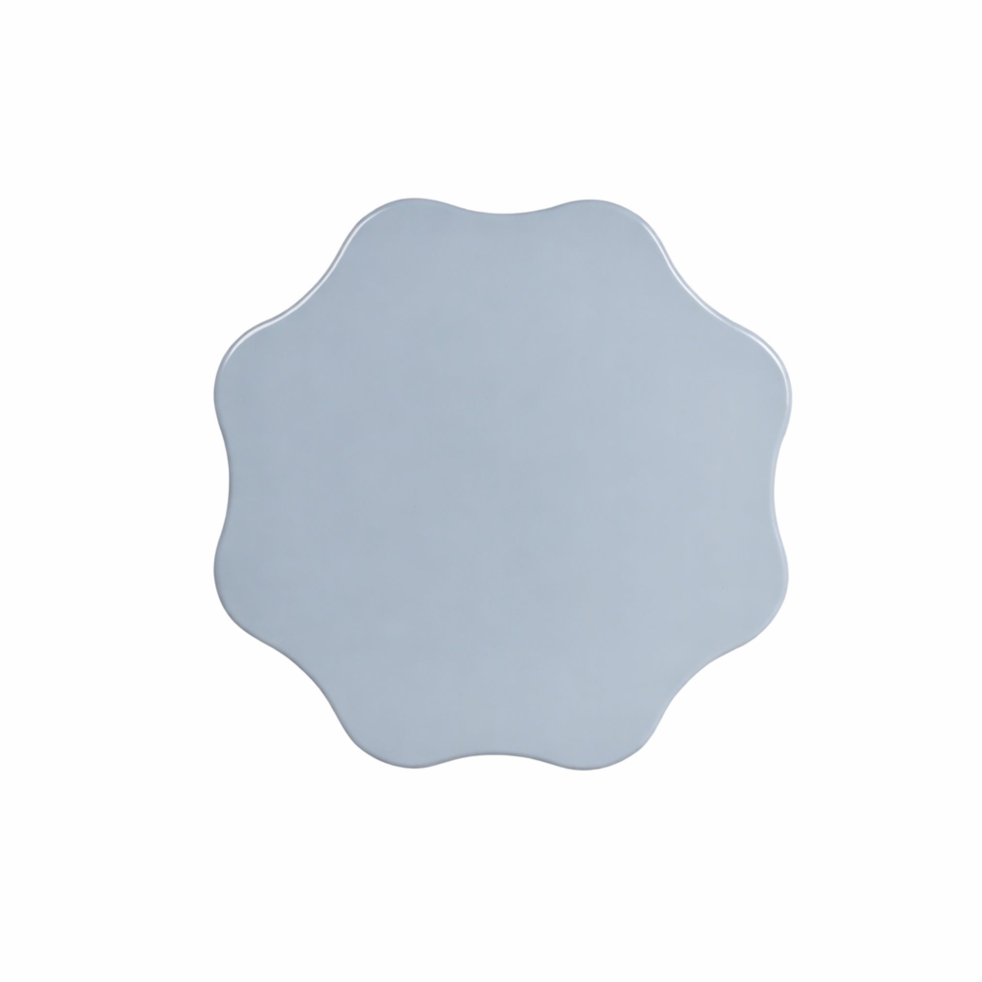 Top view of Blume grey kids table showing round scalloped shape tabletop