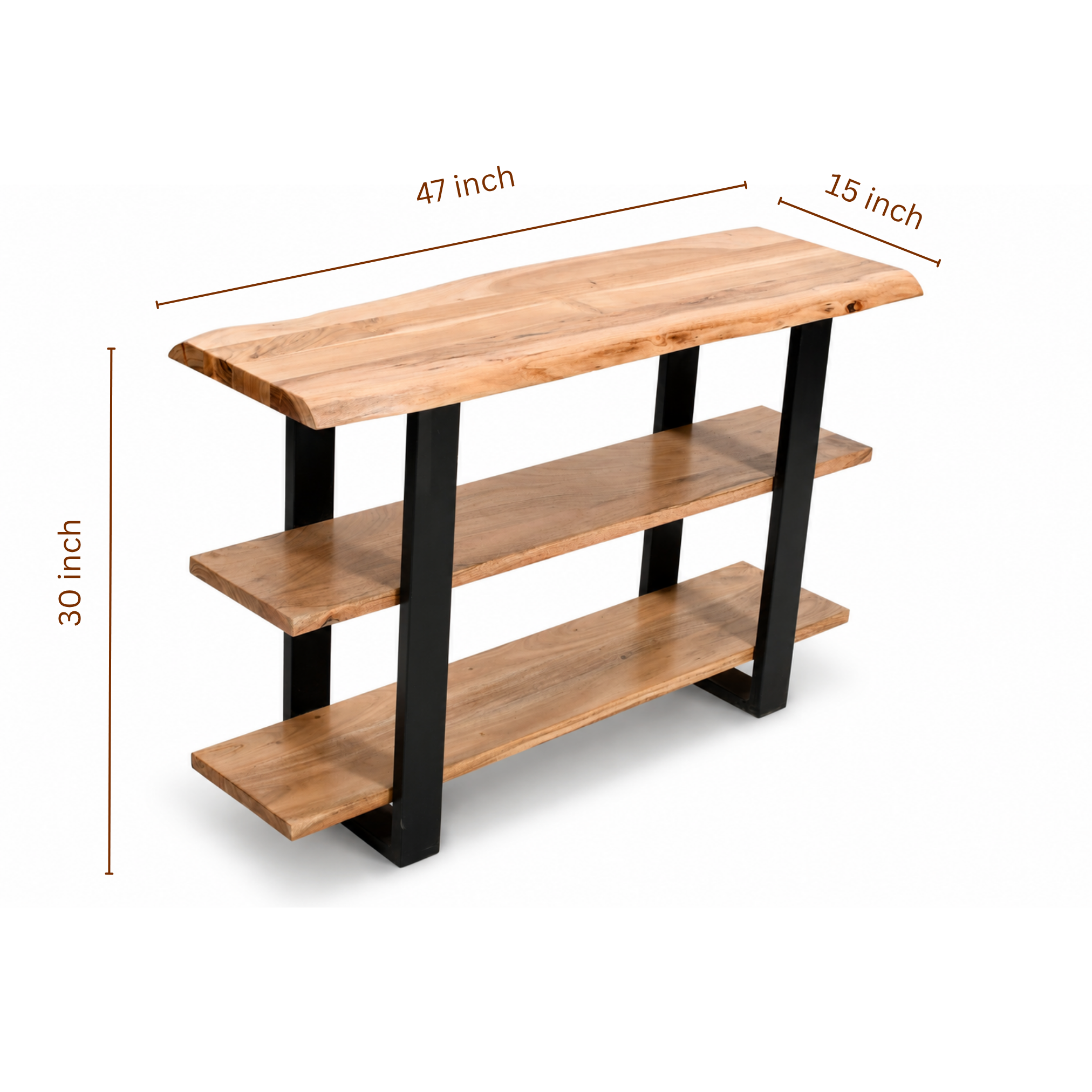 Cascade Console Table dimensions showing 47 inch width, 15 inch depth, and 30 inch height