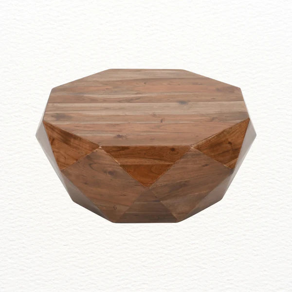 diamond shape wooden coffee table with modern geometric handcrafted design