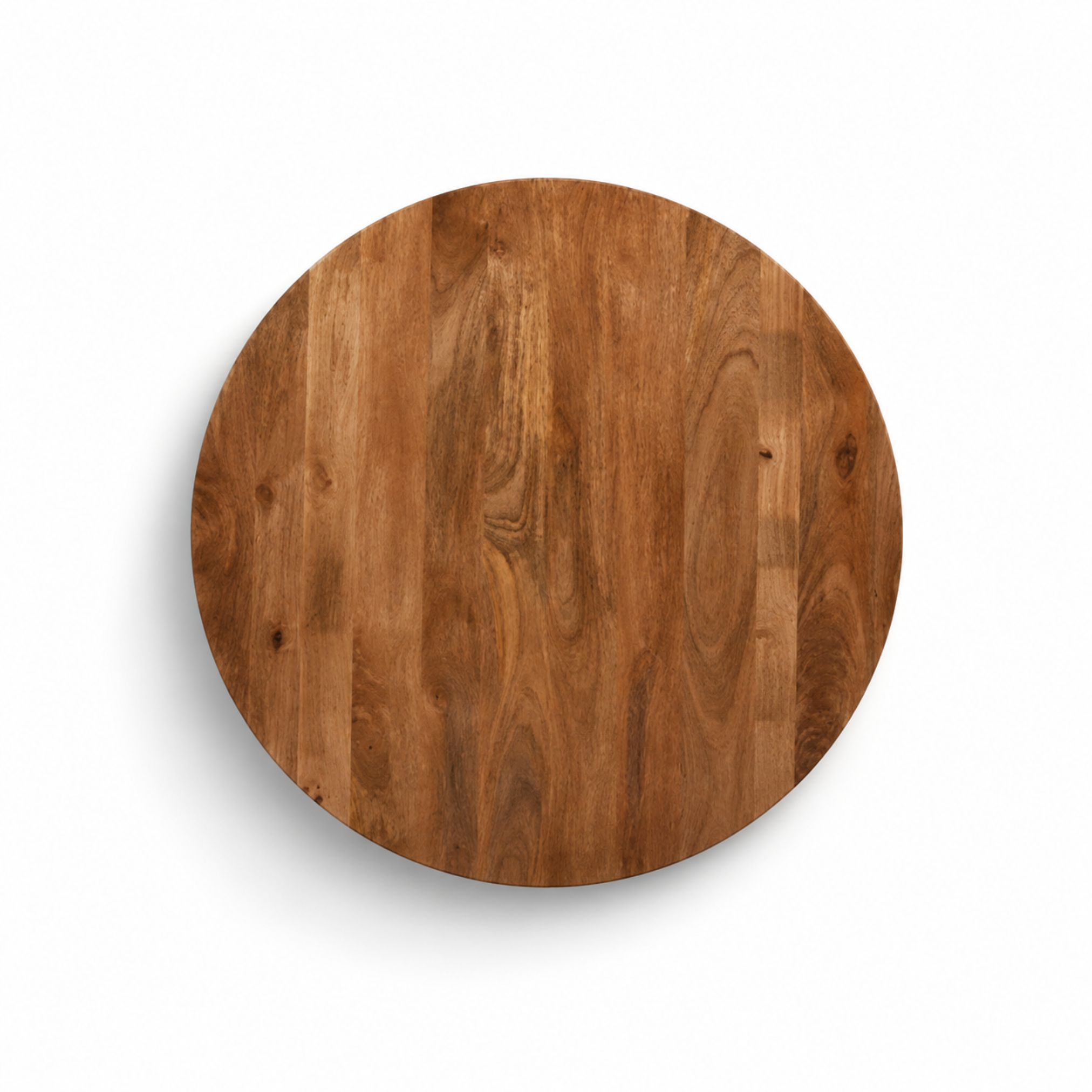 Top view of Drumroll round mango wood coffee table displaying natural wood grain texture