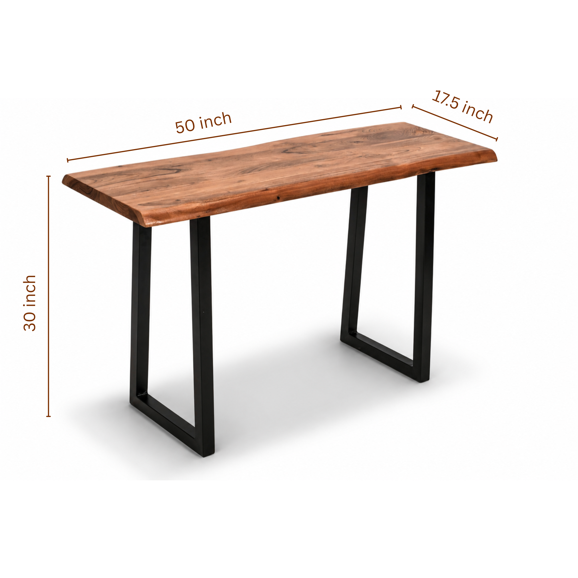 Hype Console Table dimensions showing 50 inch width, 17.5 inch depth, and 30 inch height