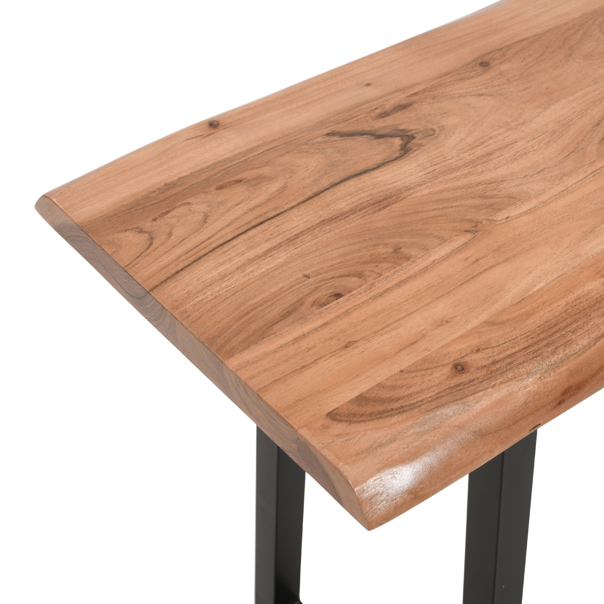 Close-up detail of live edge acacia wood grain on Hype Console Table with smooth natural finish
